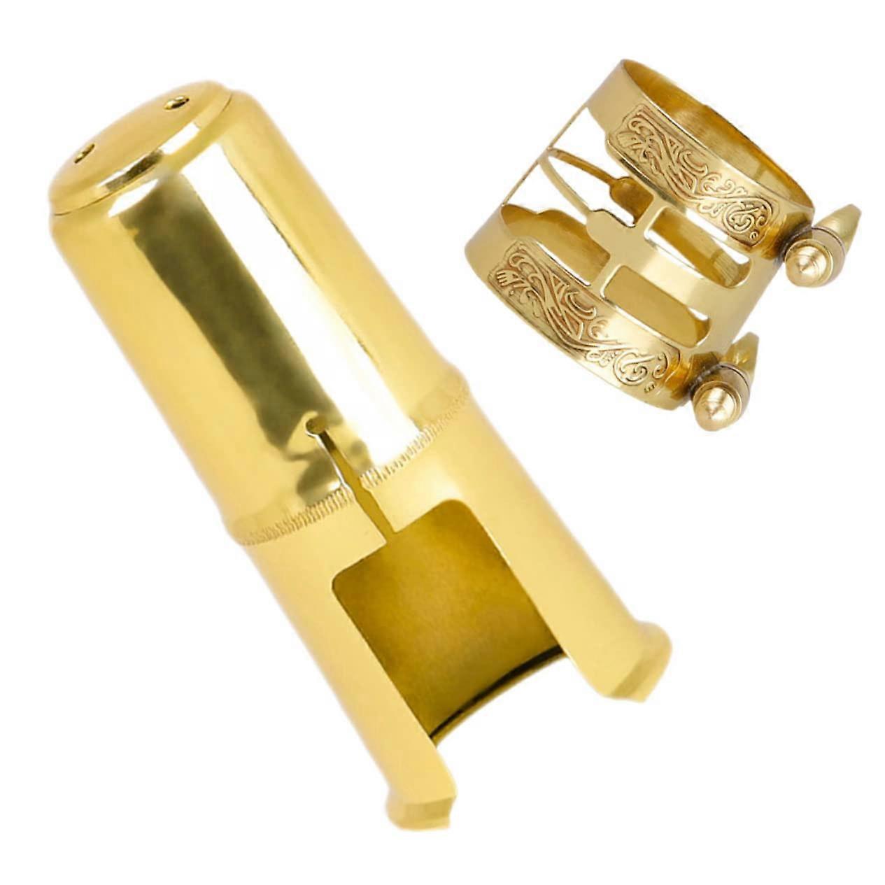 Saxophone Mouthpiece Accessories Alto Soprano Set with Brass Ligature, Clip, and Parts Kit 3.3x3.3x7cm Golden