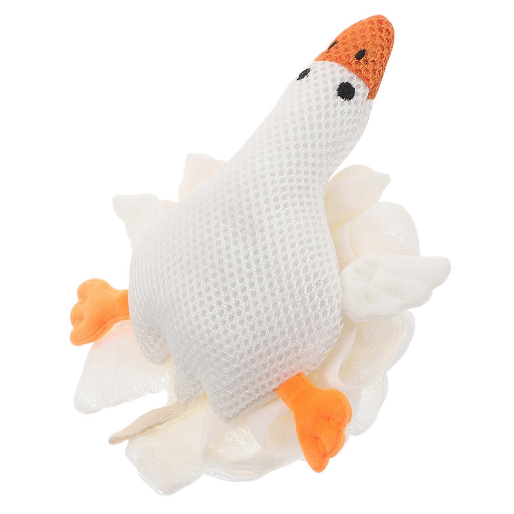 Cute Goose Shaped Bath Sponge Oversized Soft Mesh Pouf for Gentle Exfoliating Body Scrubber in Multi-Color for Soft Skin Cleaning
