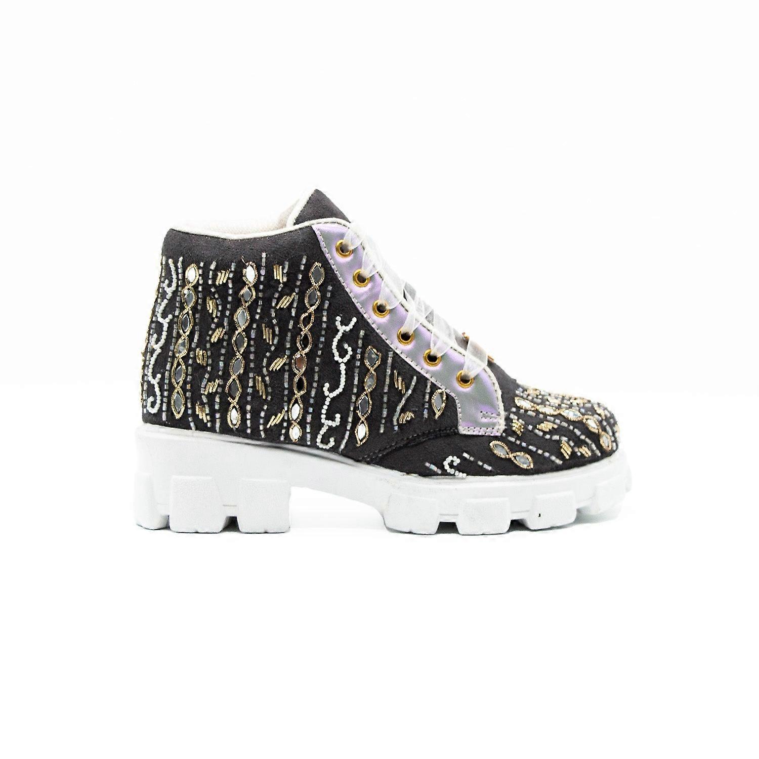 Brooklyn luxury slate suede handmade embellished boot