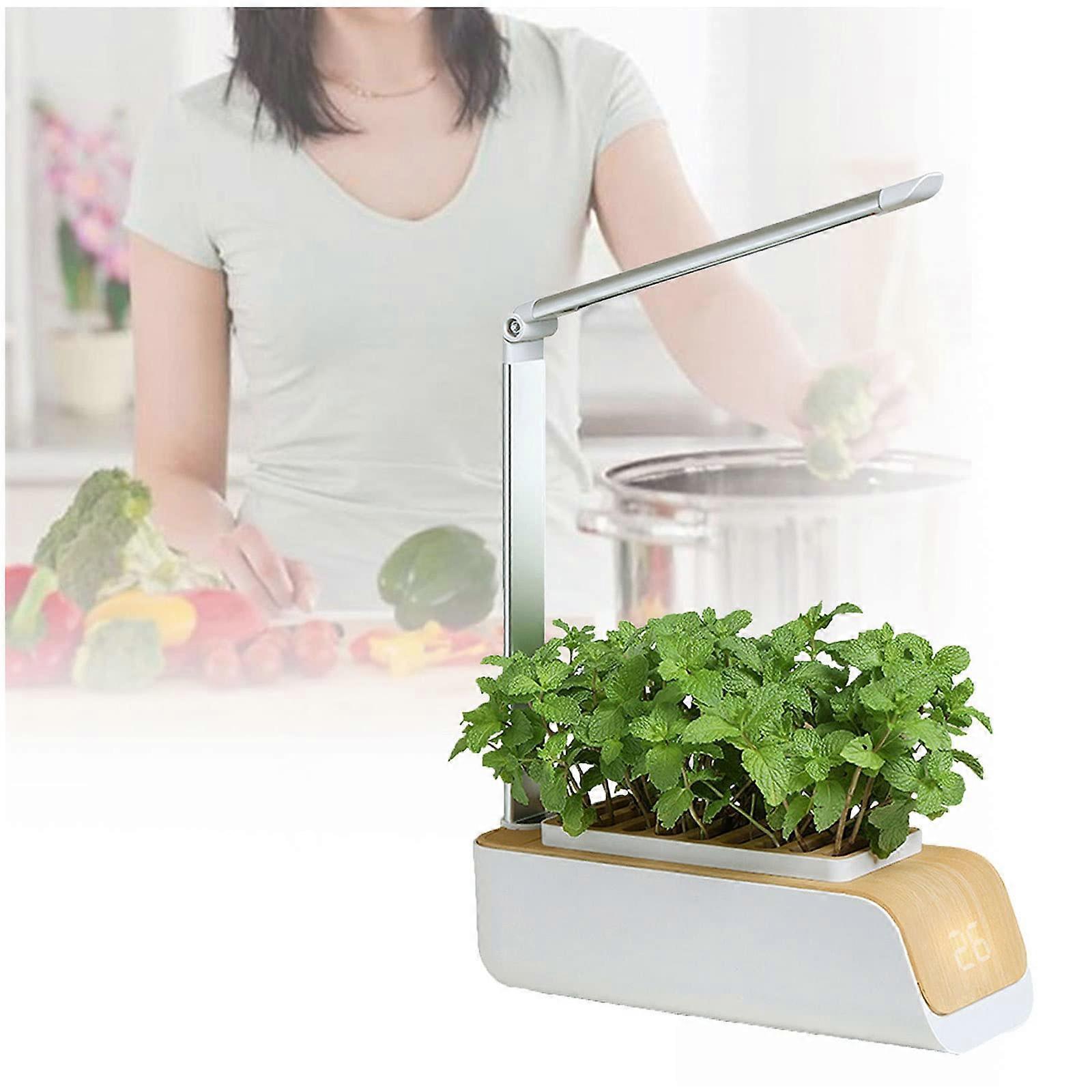 Hydroponics Growing System with Glow Light for Indoor Plants, Smart Chip Control, Simple Stylish Design, White Kitchen Kit