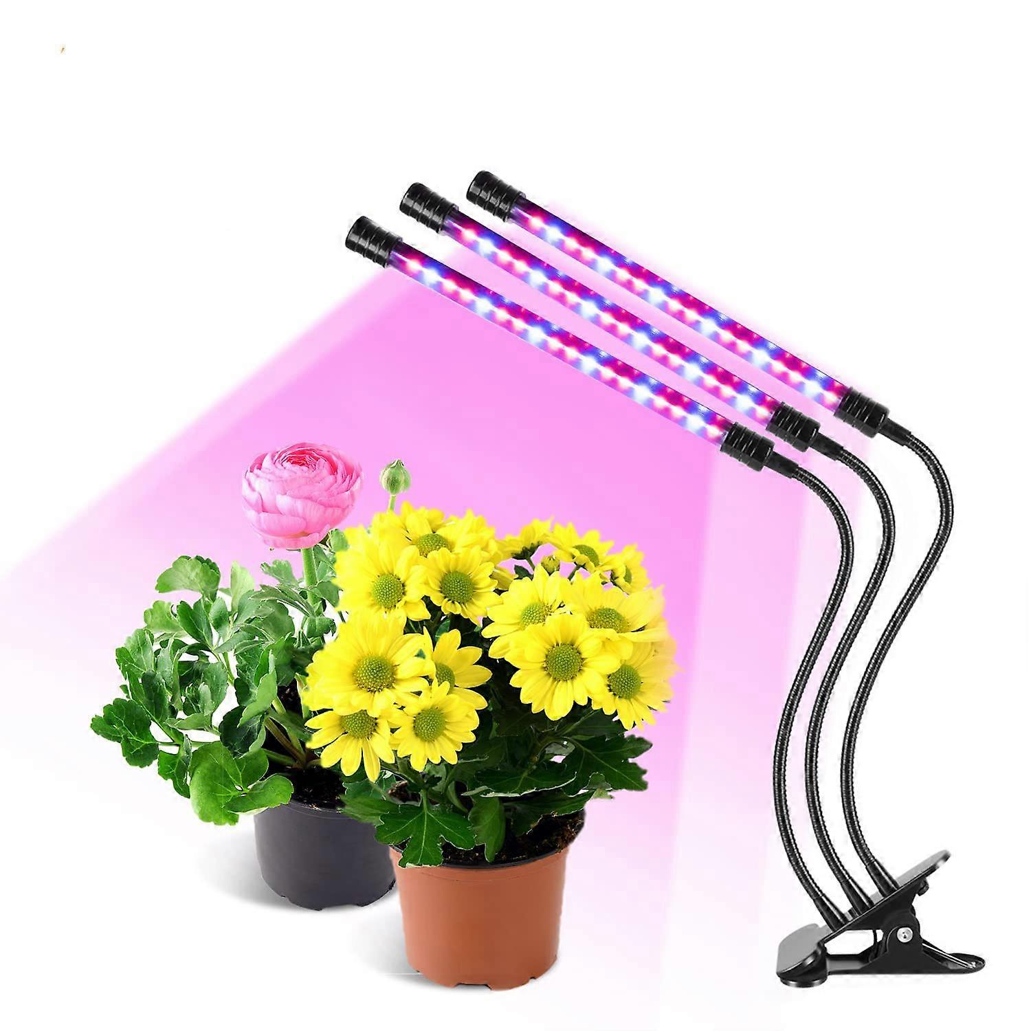 LED Grow Lights, 40W Auto ON/Off with Red Blue Spectrum, 3Heads Adjustable, 4/8/12H Timer