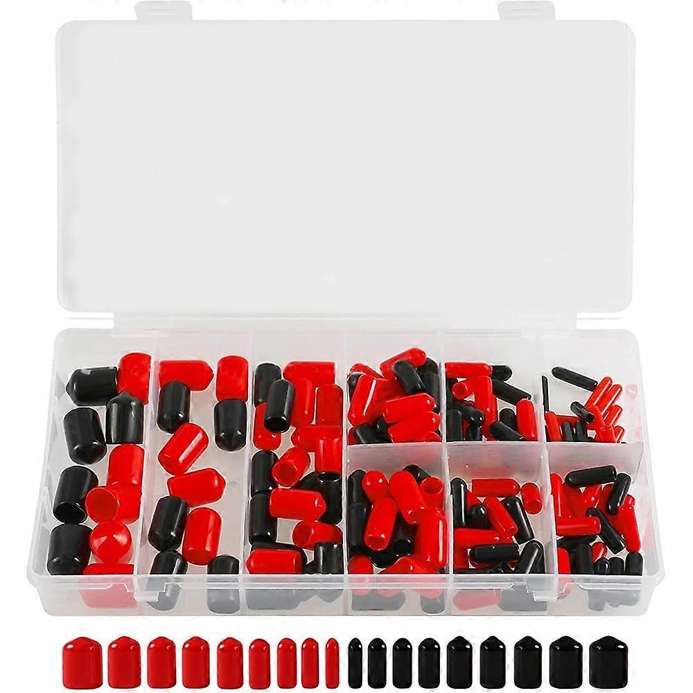 Rubber End Caps 160 Pcs 9 Sizes Assortment Kit, Thread Protectors, Tube End Caps, Bolt Guard, Black and Red