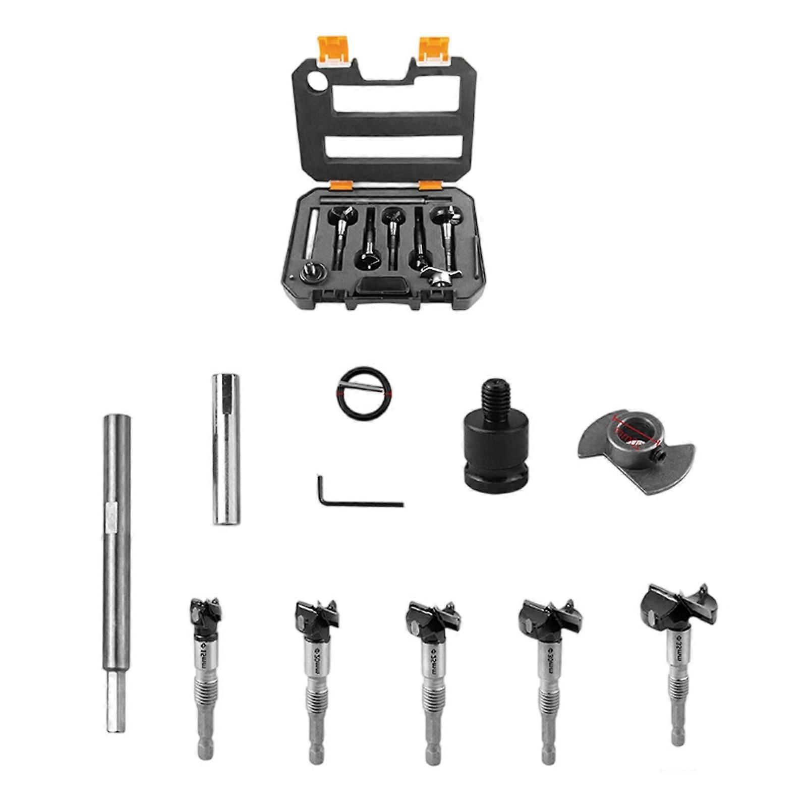 Woodworking Drill Bit Set 5pcs MultiSize Hardwood Boring Bits with Storage Case and Adapter Accessories