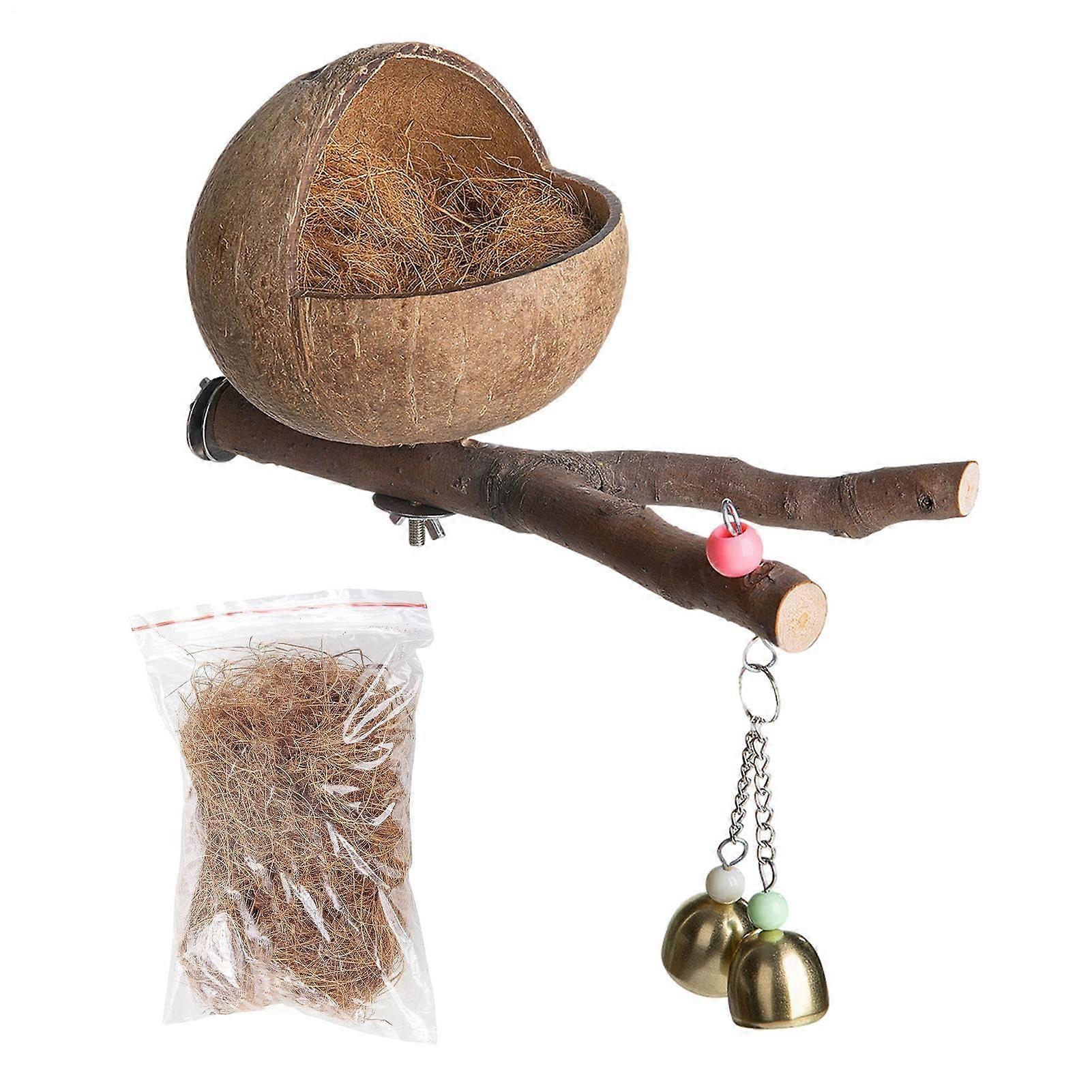 Tropical Bird Hut - Handmade Coconut Shell Nesting Box for Parakeets, Natural Weather Resistant Bird Retreat, Cozy Protection