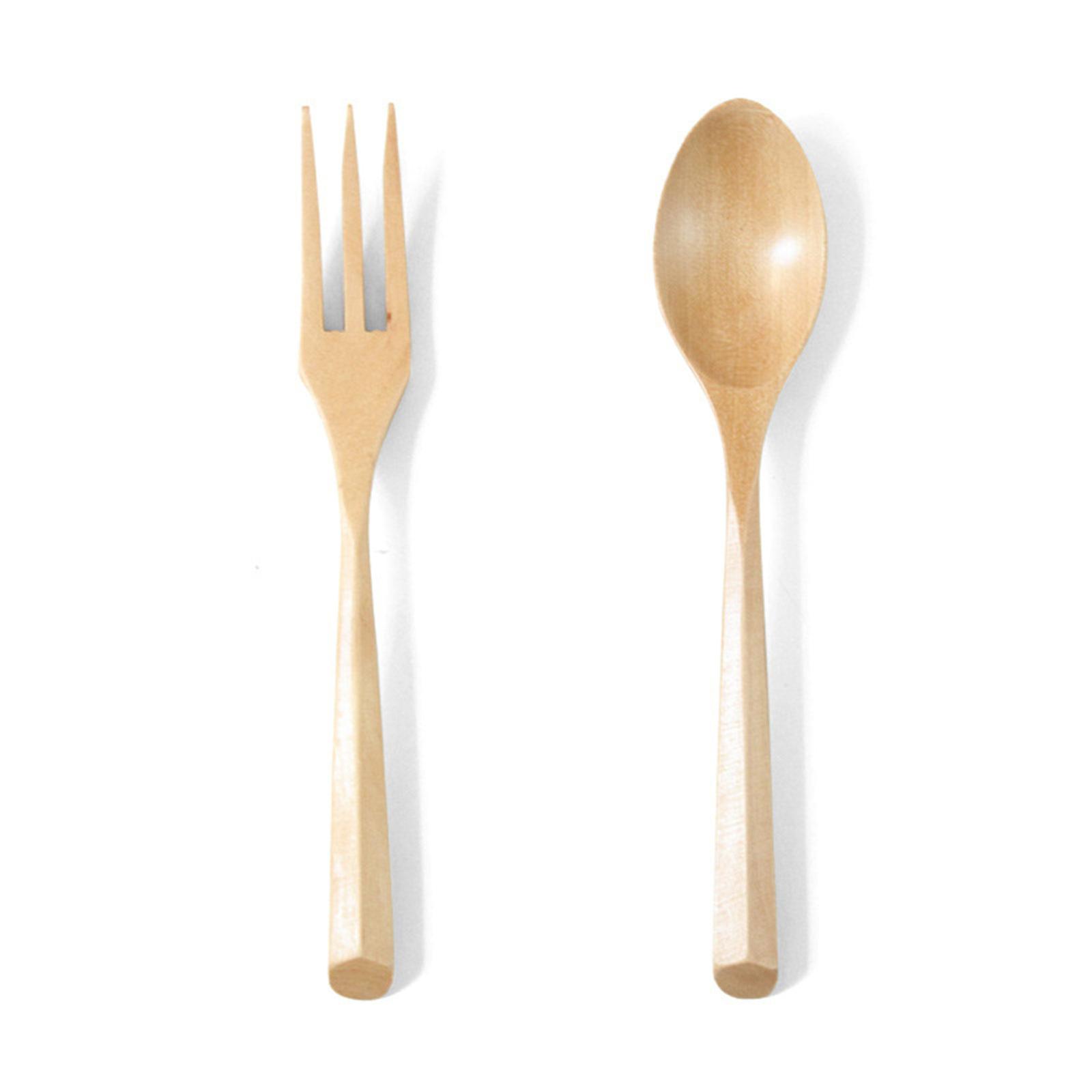 Sustainable Wooden Spoon and Fork Set 2Pcs Easy Cleaning Utensils Cutlery For Cooking Serving And Everyday Meals Multicolor