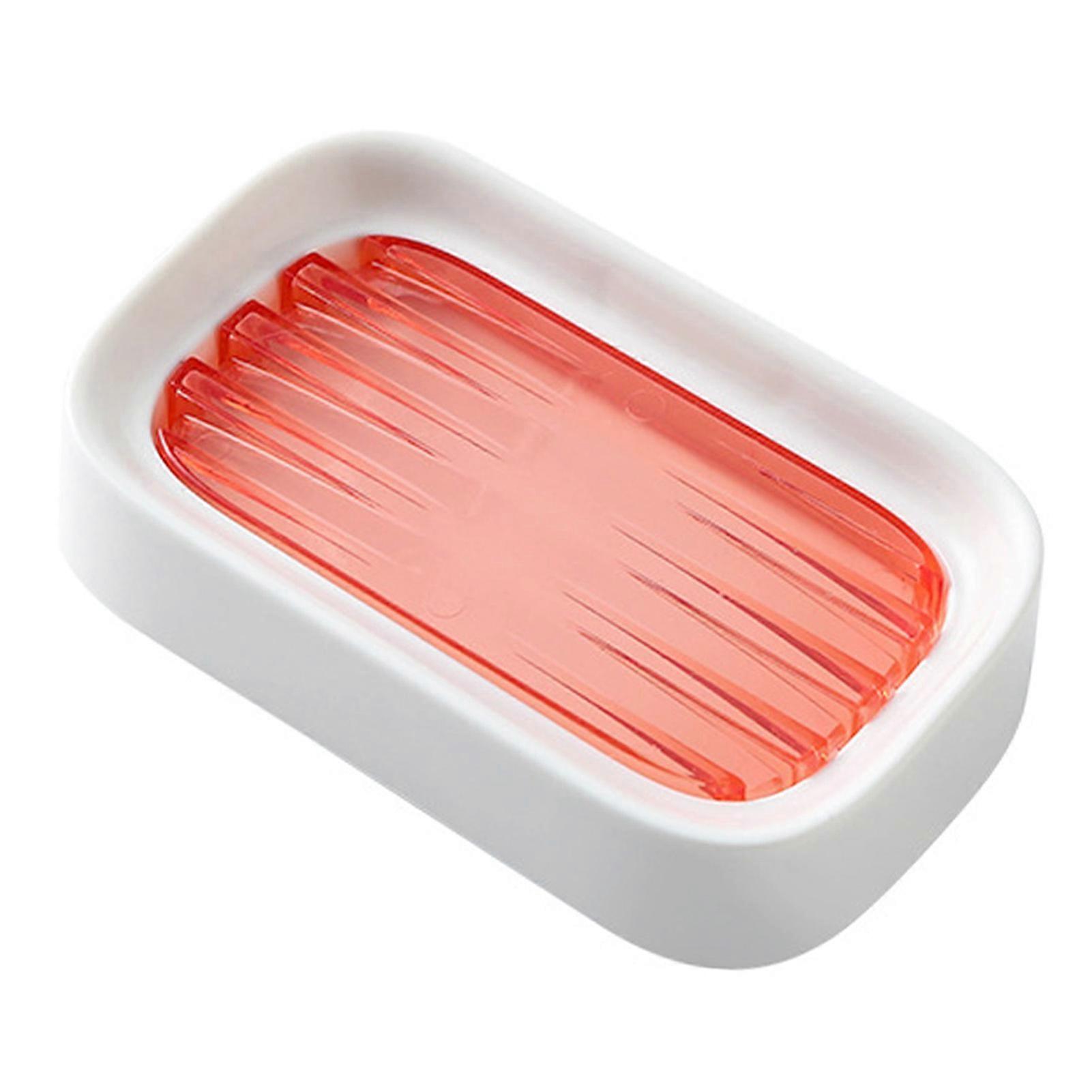Drainage Soap Box Double Layer ABS Plastic Shower Soap Dish Pink