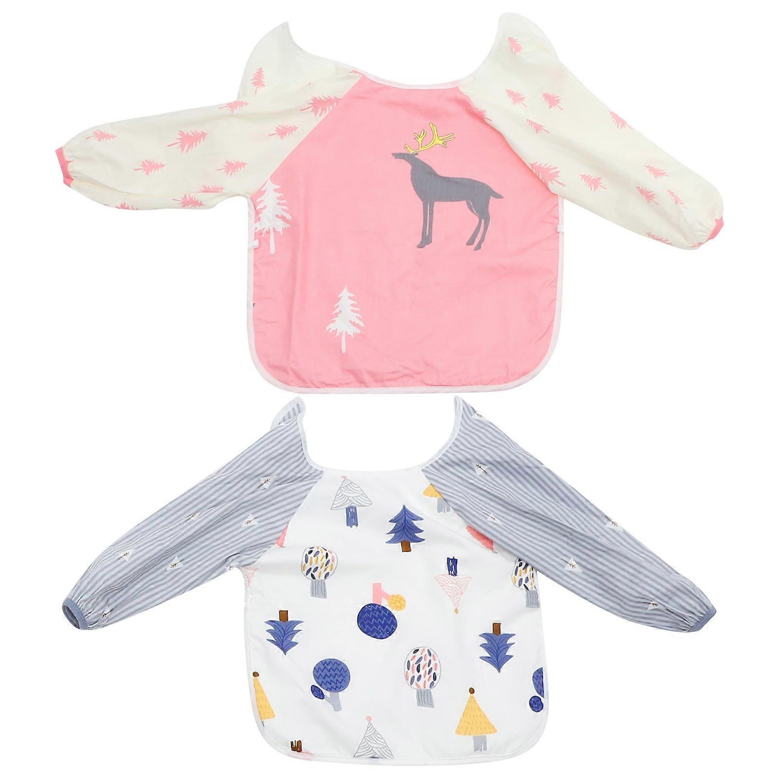 Waterproof Baby Clothes Protector 2Pack for Mealtime Feeding Assorted Color Cotton and Tpu Comfortable Easy to