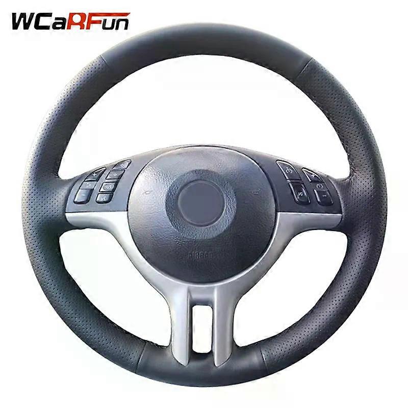 Customized Name Hand-Stitched Black Artificial Leather Car Steering Wheel Cover Suitable for BMW E39 E46 325i E53 X5