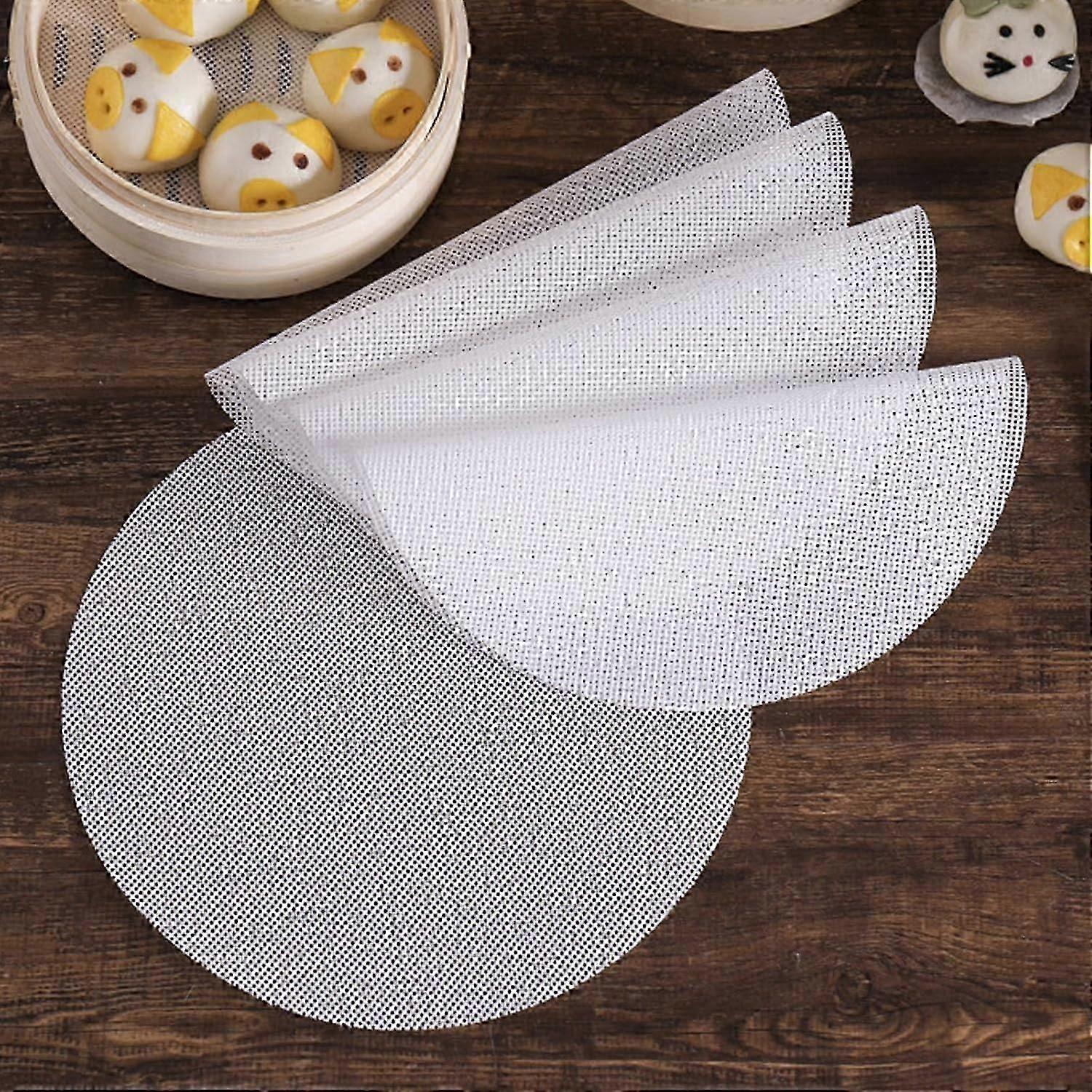 pieces Silicone Steam Mat - 32 cm - Reusable - Baking Mats - With non-stick coating - steam paper - For dumplings, buns, Dim Sum - Round - White
