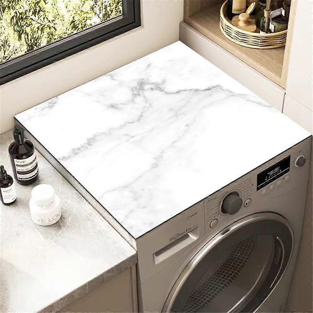 3D Marble Texture Washer And Dryer Protector, Silicone Mat, AntiSlip, 40x60cm White, For Laundry Room