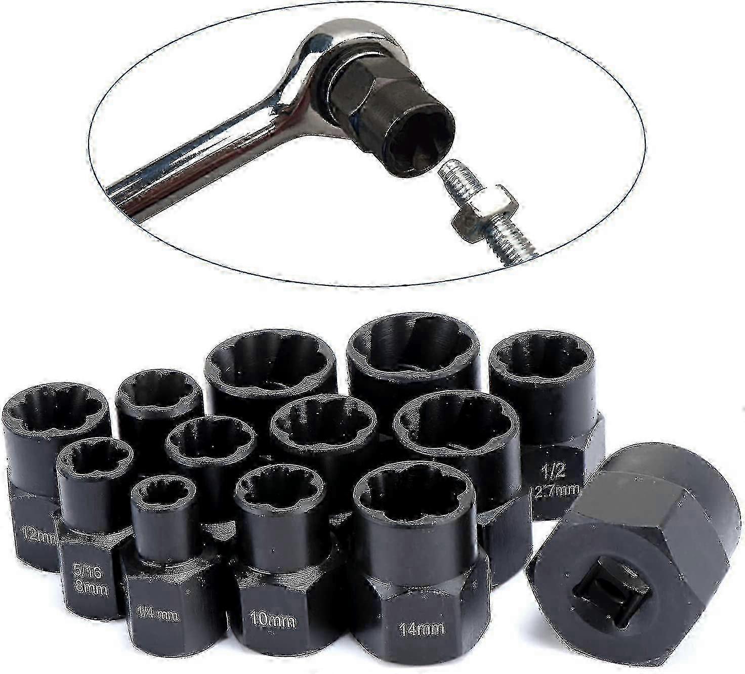 13-Piece Twist Socket Set with 9.5mm Damaged Bolt Extractor - Remove Locking Wheel Nuts Easily Edition 0909