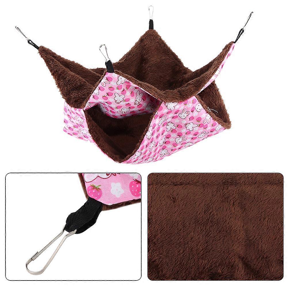 Pink Rabbit Double Layer Interlayer Warm Hammock Hanging Bed House Sleeping Bag for Squirrel Small PetsL