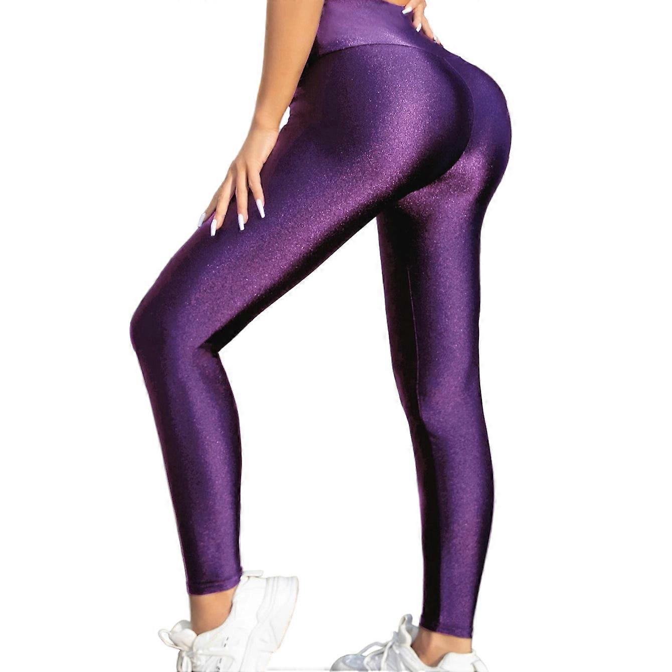 High-waisted Purple Gloss Leggings For Women