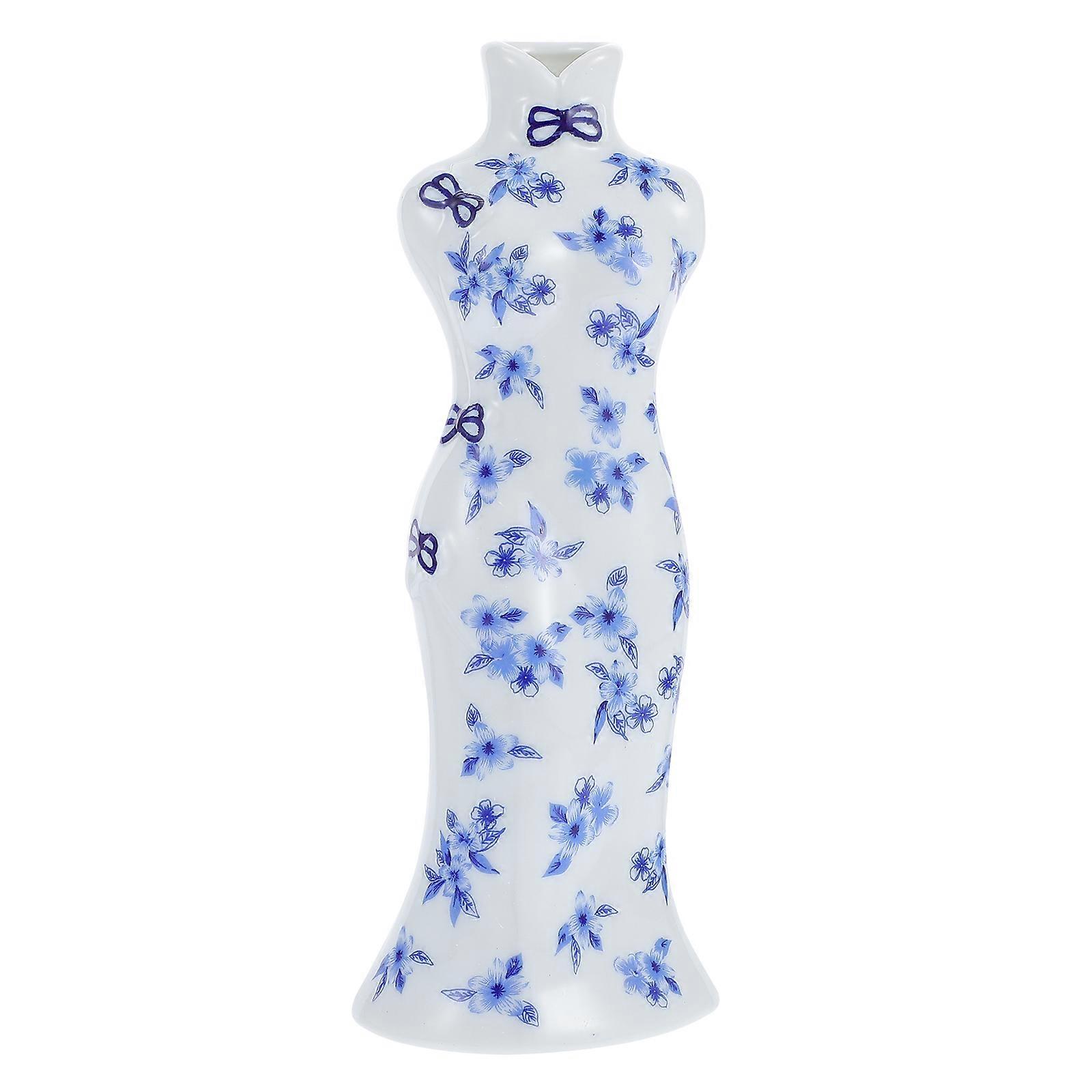 Ceramic Cheongsam Vase Blue for Flower Arrangement Container 1 Piece