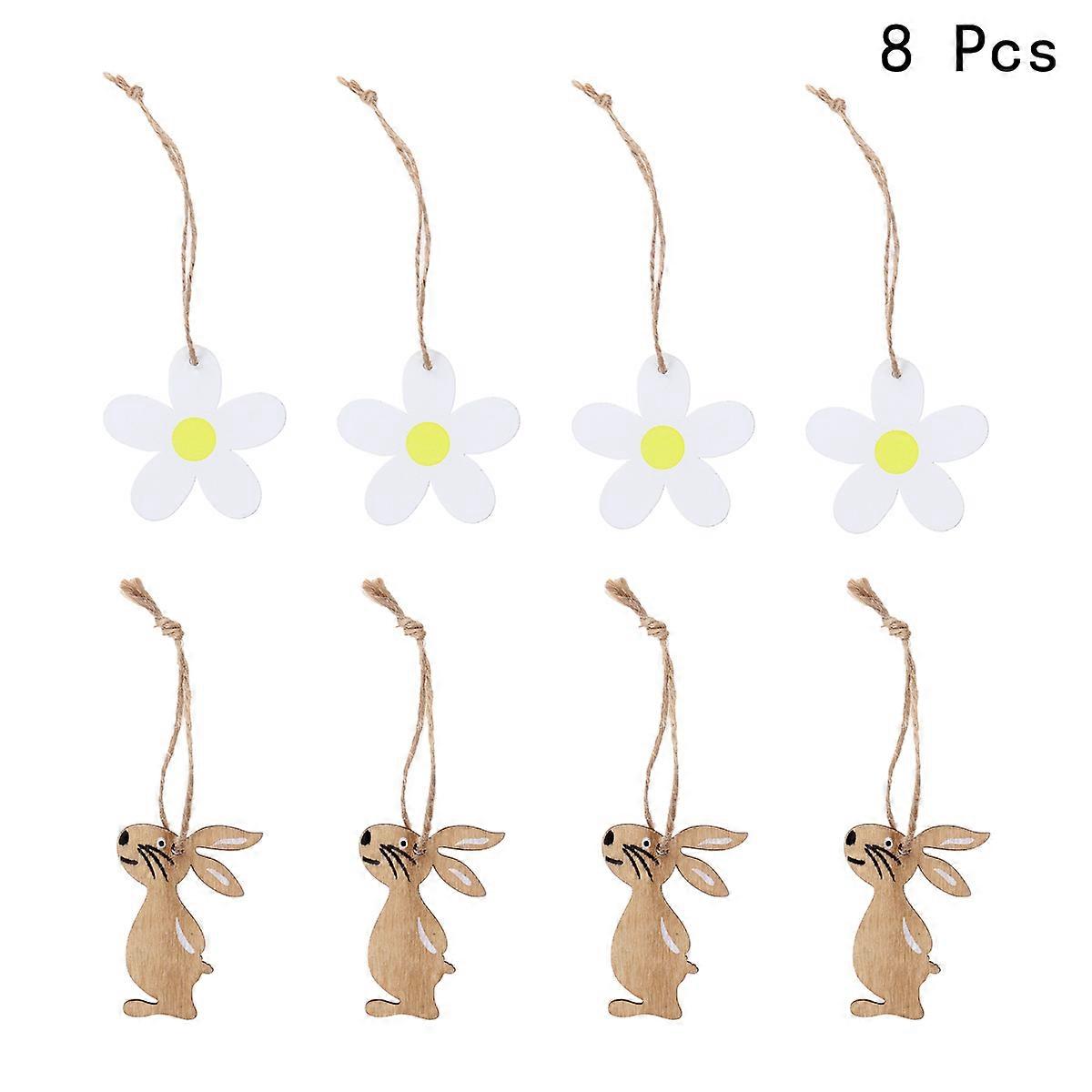 Wooden Easter Tags Flower and Rabbit Cutout Crafts for Decoration 8Pcs