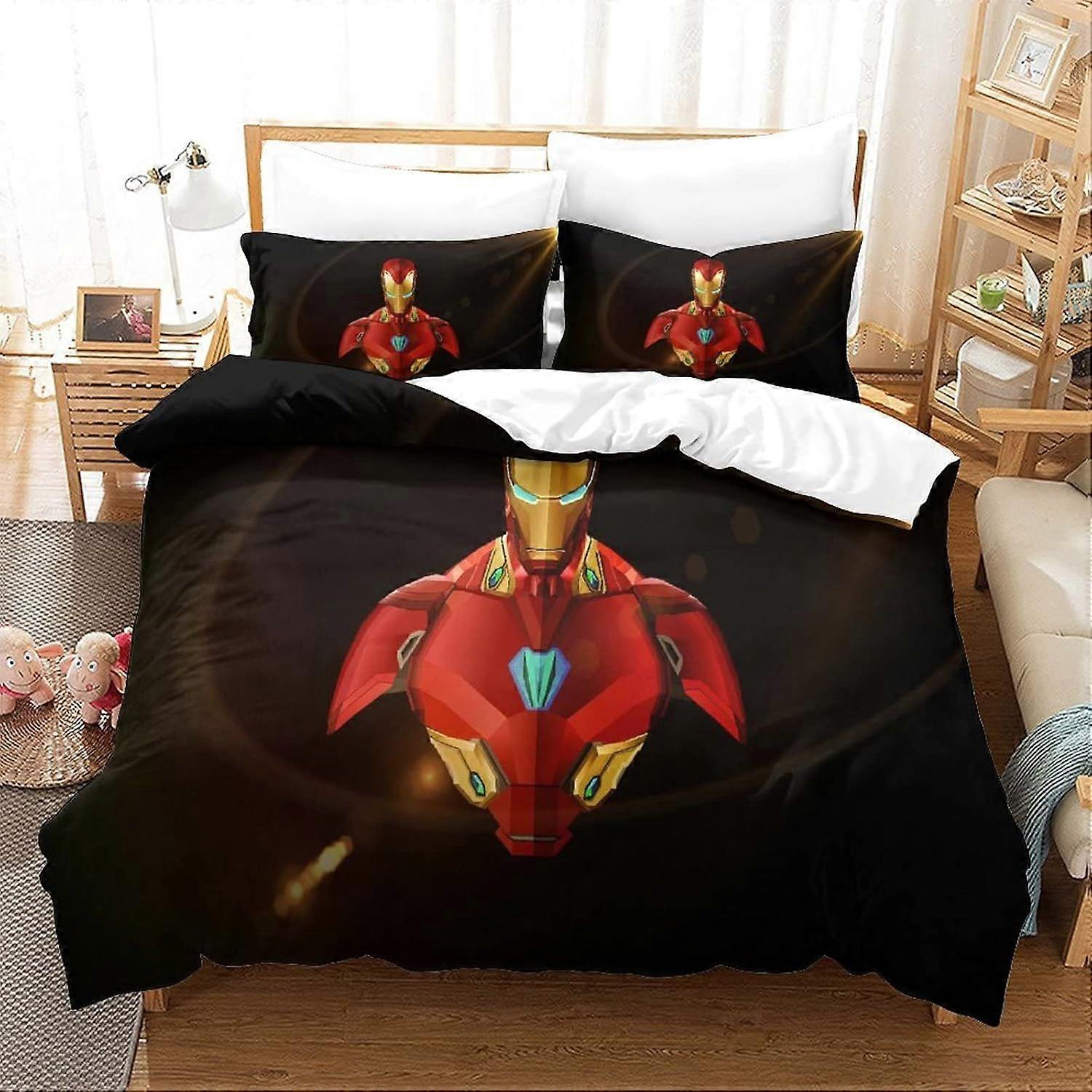Bedding Double Bed Set Iron Man Printed Double Size Bedding Sets Super Soft Microfiber Duvet Covers with Zipper with Pillowcases Hypoallergenic 140x20
