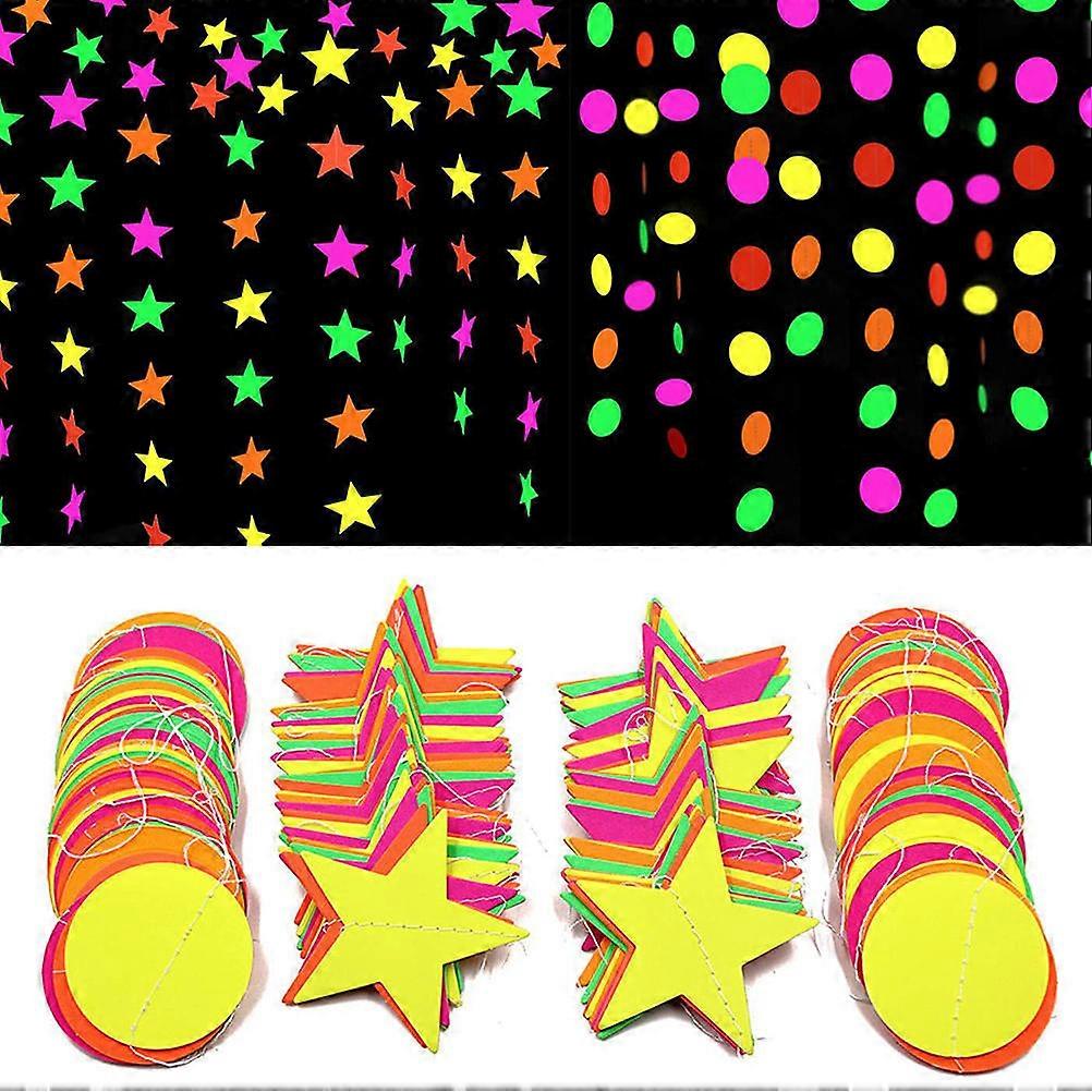 Birthday Paper String Fluorescent Five-Pointed Star Hanging Decorations 1Pcs