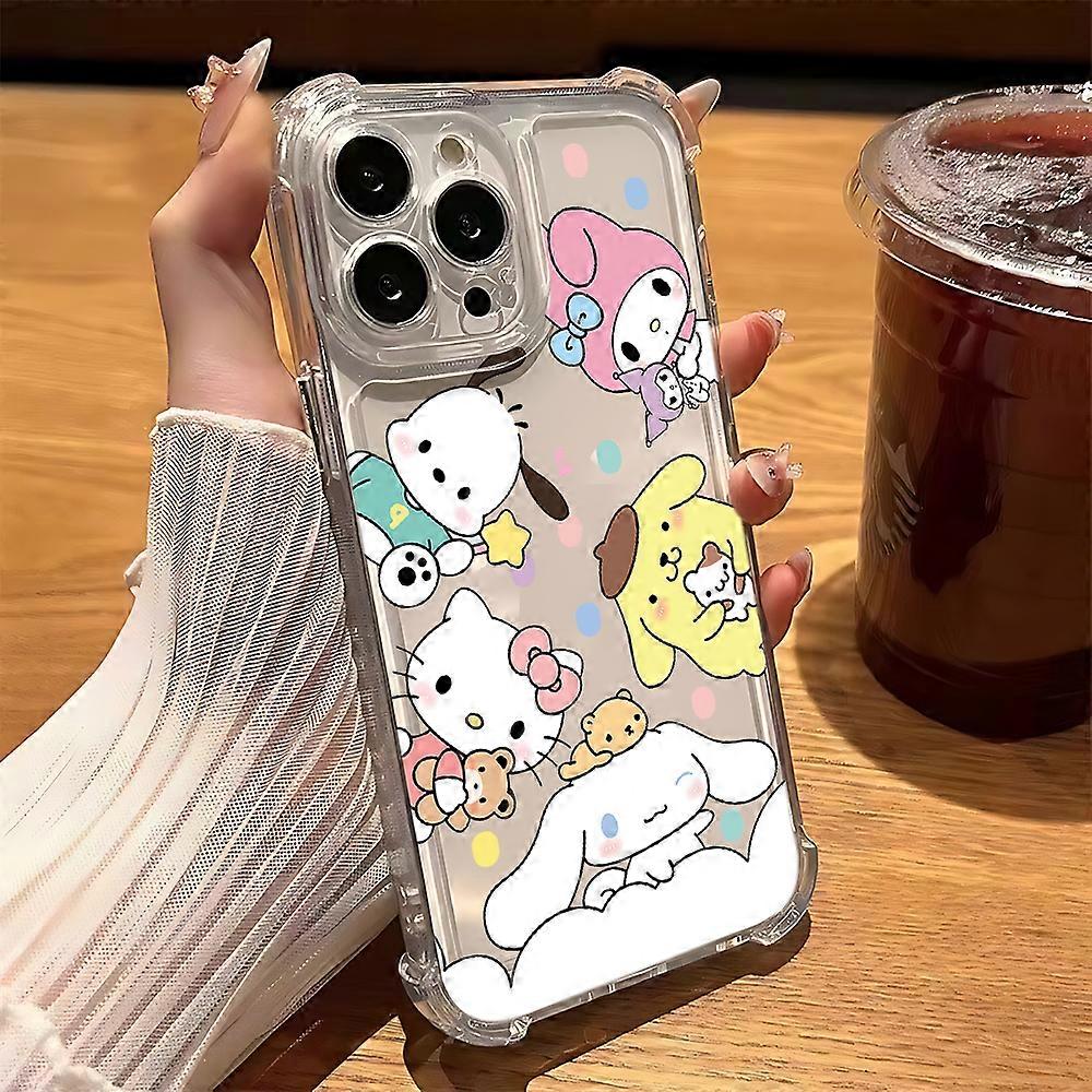 Sanrios Hello Kittys Kuromis Phone Case For iPhone 16 15 14 13 12 11 Mini Pro Max X XR XSMax 8 Plus Anti Fall Transparent Cover