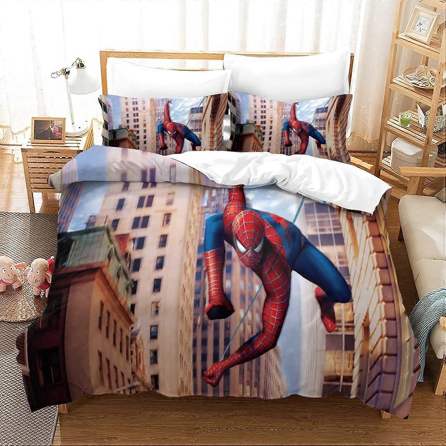 u52 3 Piece Spider-Man Comforter Set 3D Superheroes Printed Bedding Comforter Set with Zip Closure for Girls, Super Soft Microfibre Bedding m52