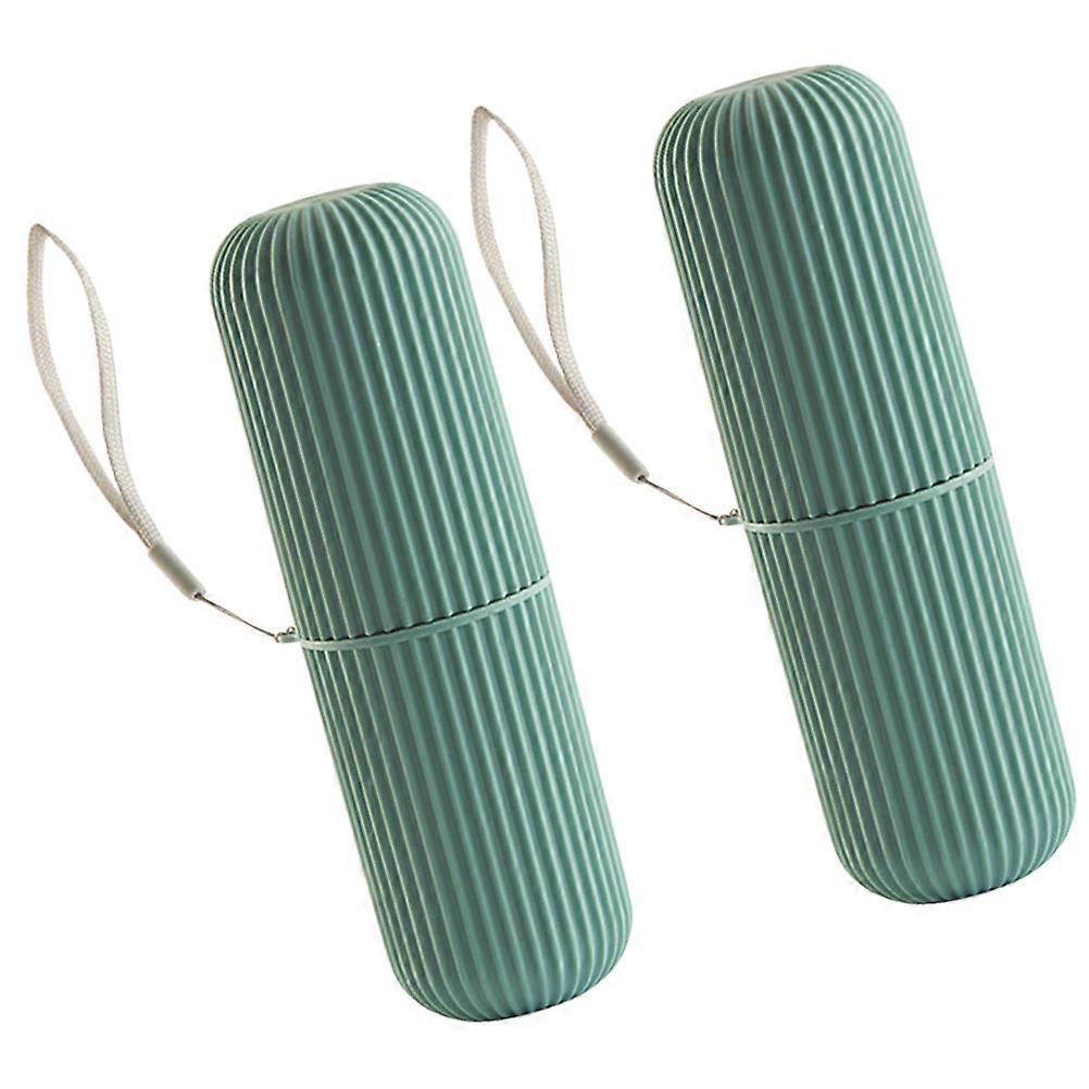 Toothpaste Brush Container Portable Storage Box with Lanyard 6Pcs Green