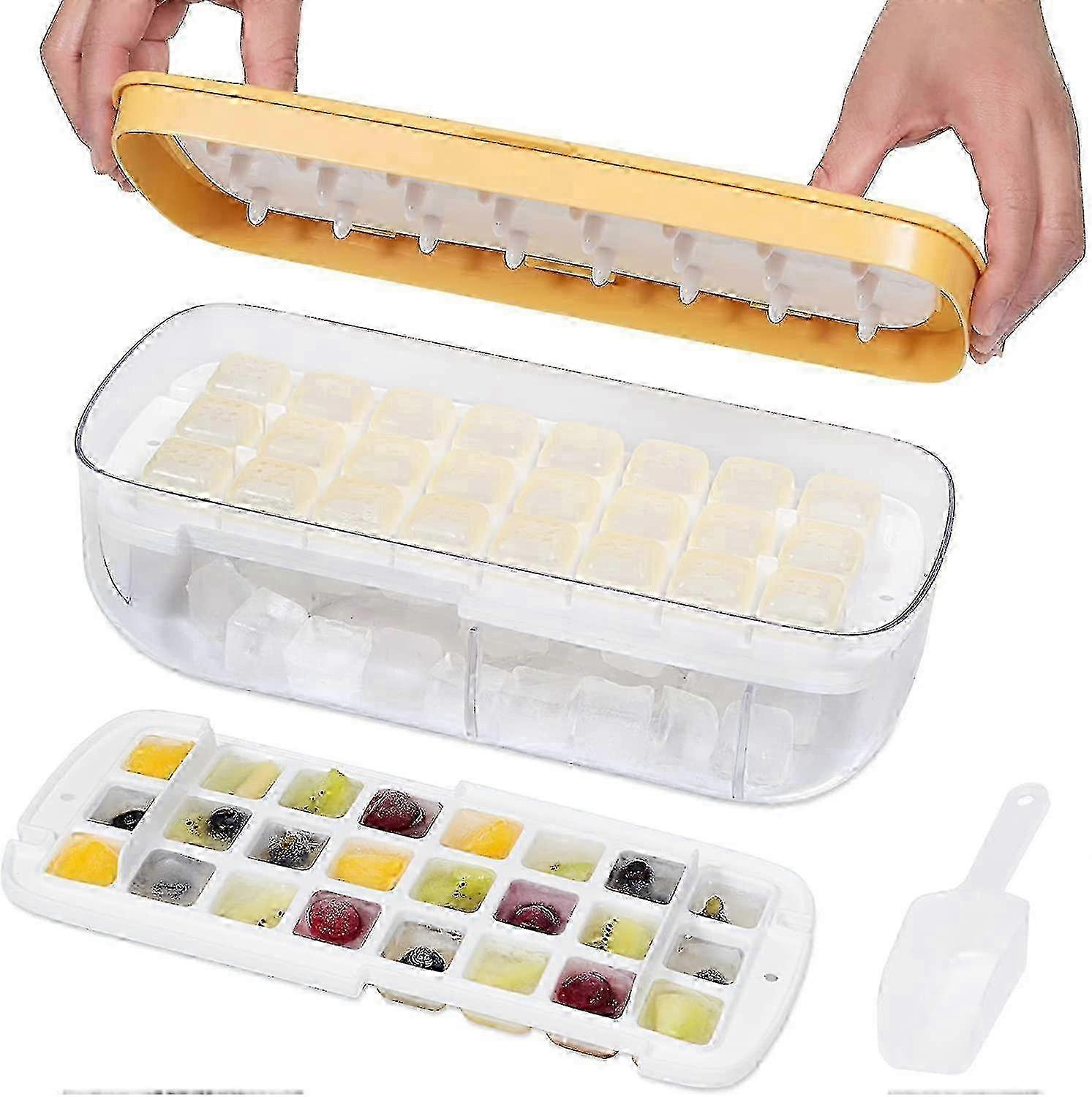 Silicone Ice Cube Tray With Lid And Bin, 48 Grids Press Type Ice Cube Molds Comes With Storage Bin And Ice Scoop