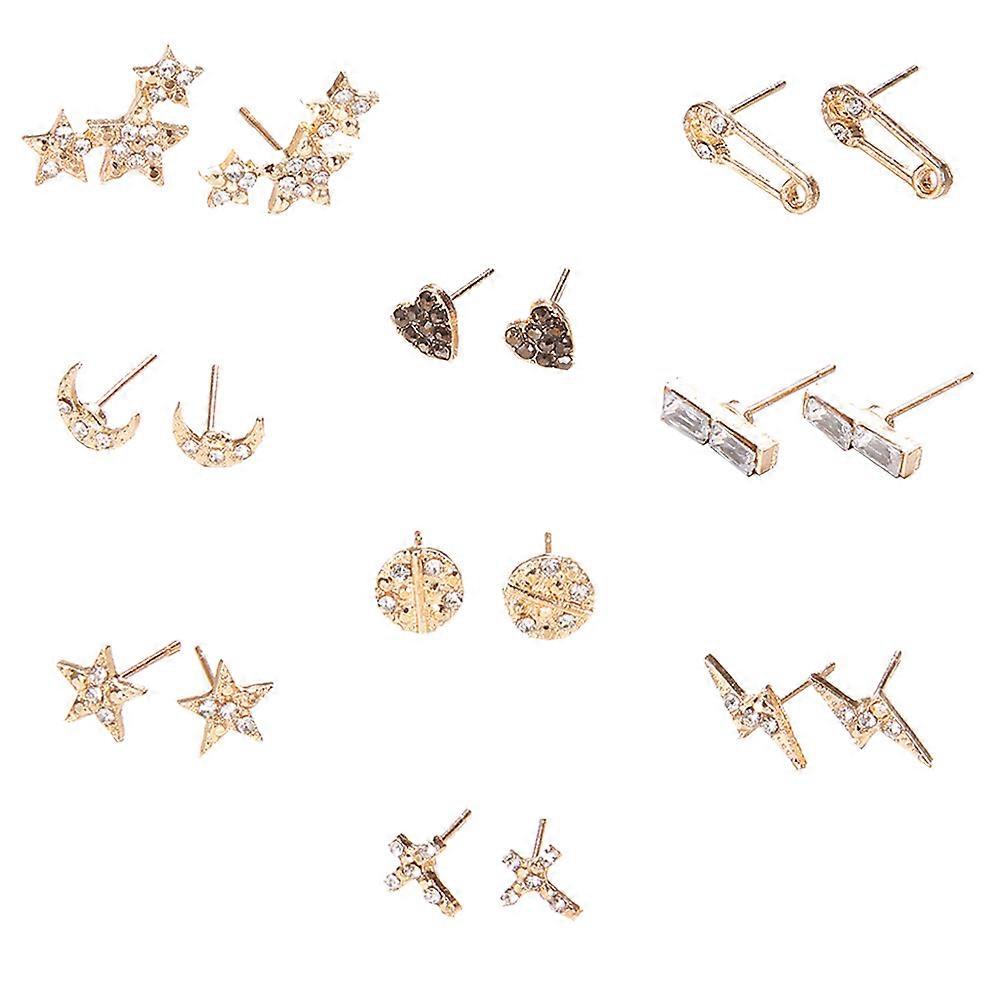 18 Pairs Earrings Girls Elegant Moon Star Heart Cross Pattern Comfortable Decoration