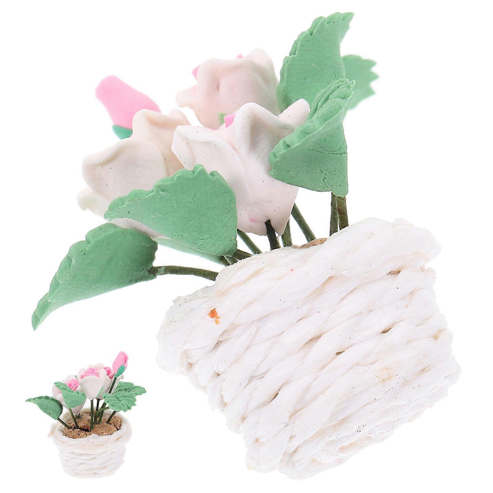 Miniature Potted Flower Bonsai Model for Desktop Ornaments 5Pcs White Clay