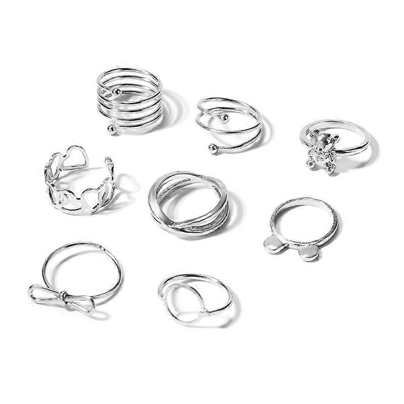 Ring, Exaggerated Unique Alloy Bear Heart Geometric Bow Stackable Fashion Statement Rings