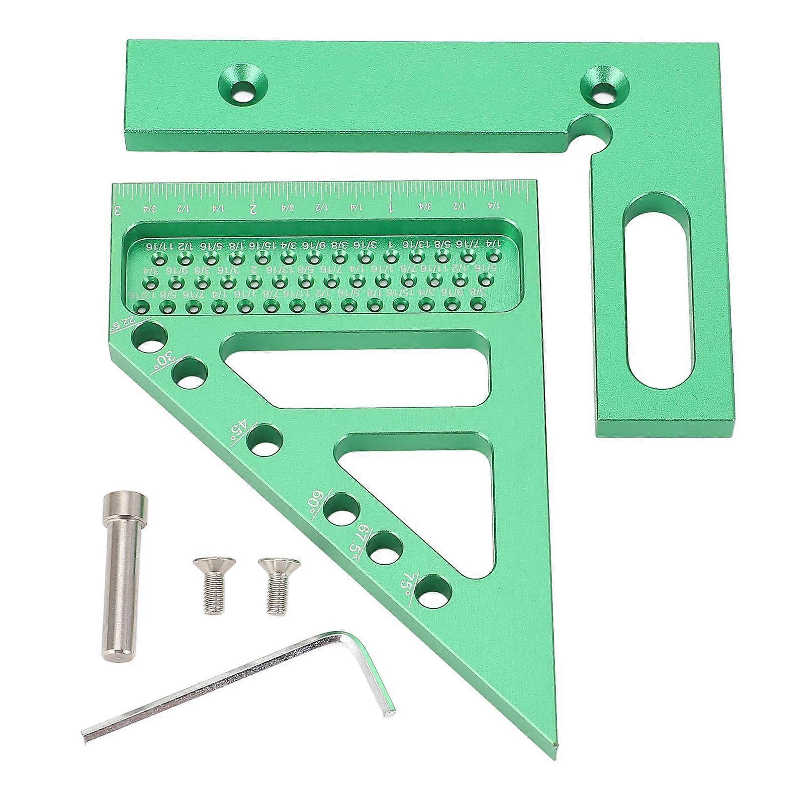 Carpenter Square Ruler with Locating Pin Inch Scale Aluminum Alloy Scribing Making Measuring Tool for Woodworking Green