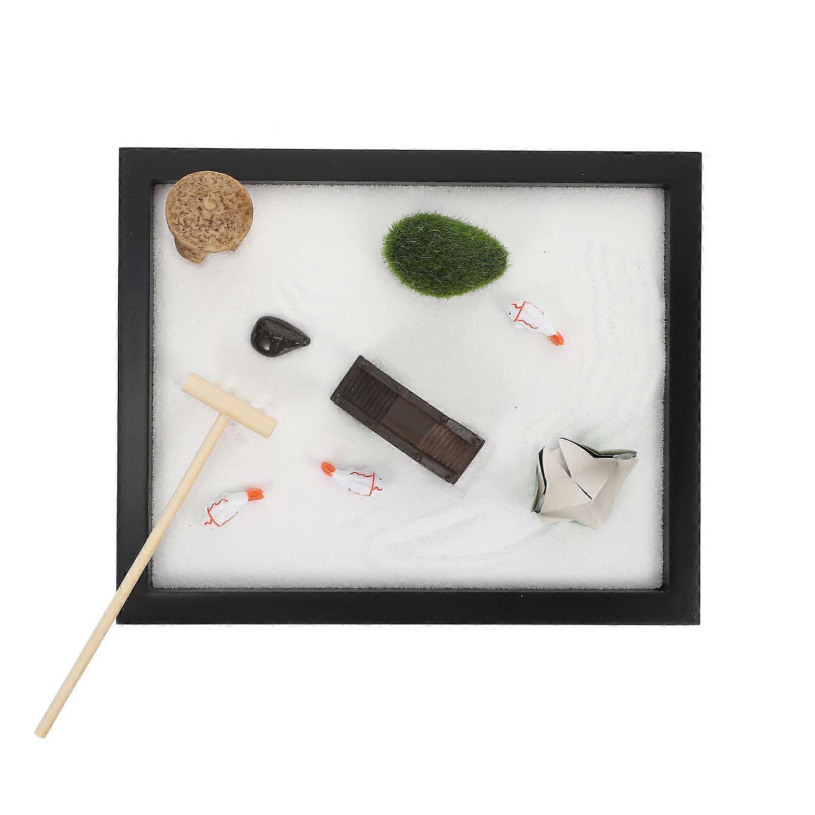 2Sets Zen Sandbox Model for Desktop Adornment with Black Sand Artware