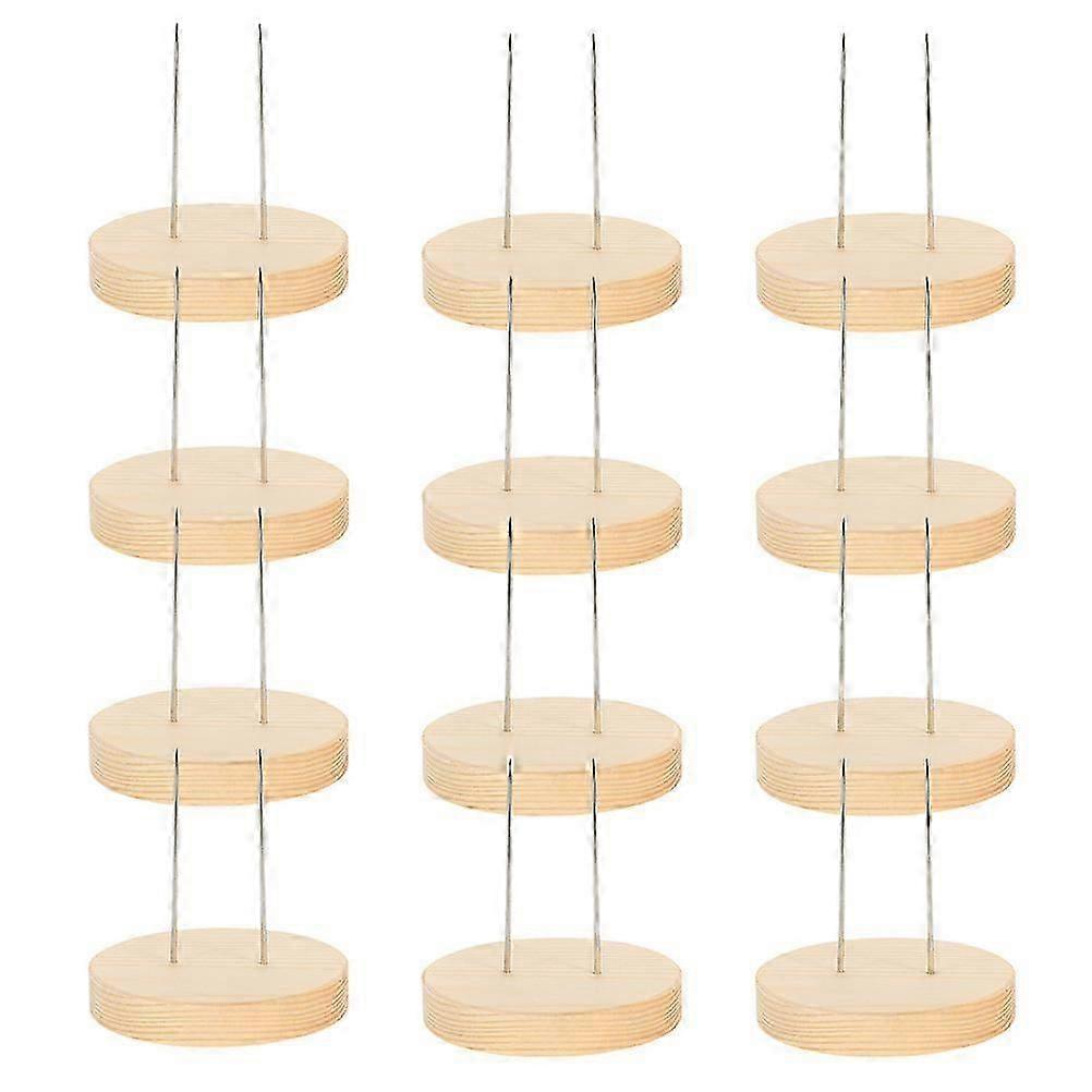 Durable Khaki Wood and Metal Crochet Doll Display Stand with Dual Needles for Secure Display 12pcs