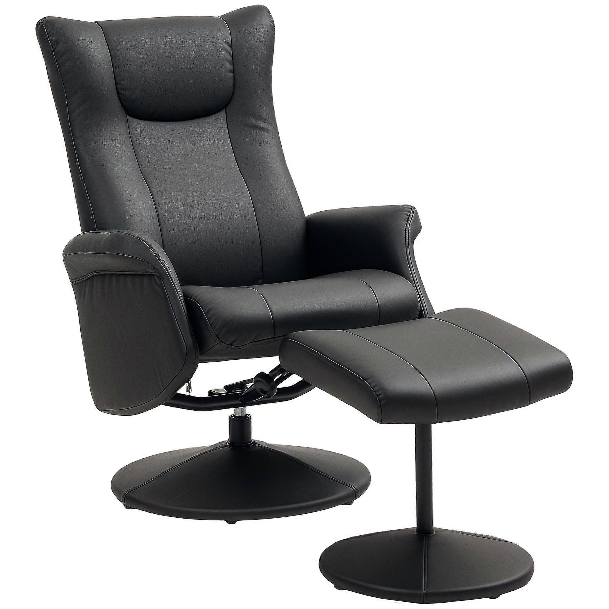 Black 360° Swivel Recliner Chair Ottoman Adjustable Backrest Leather