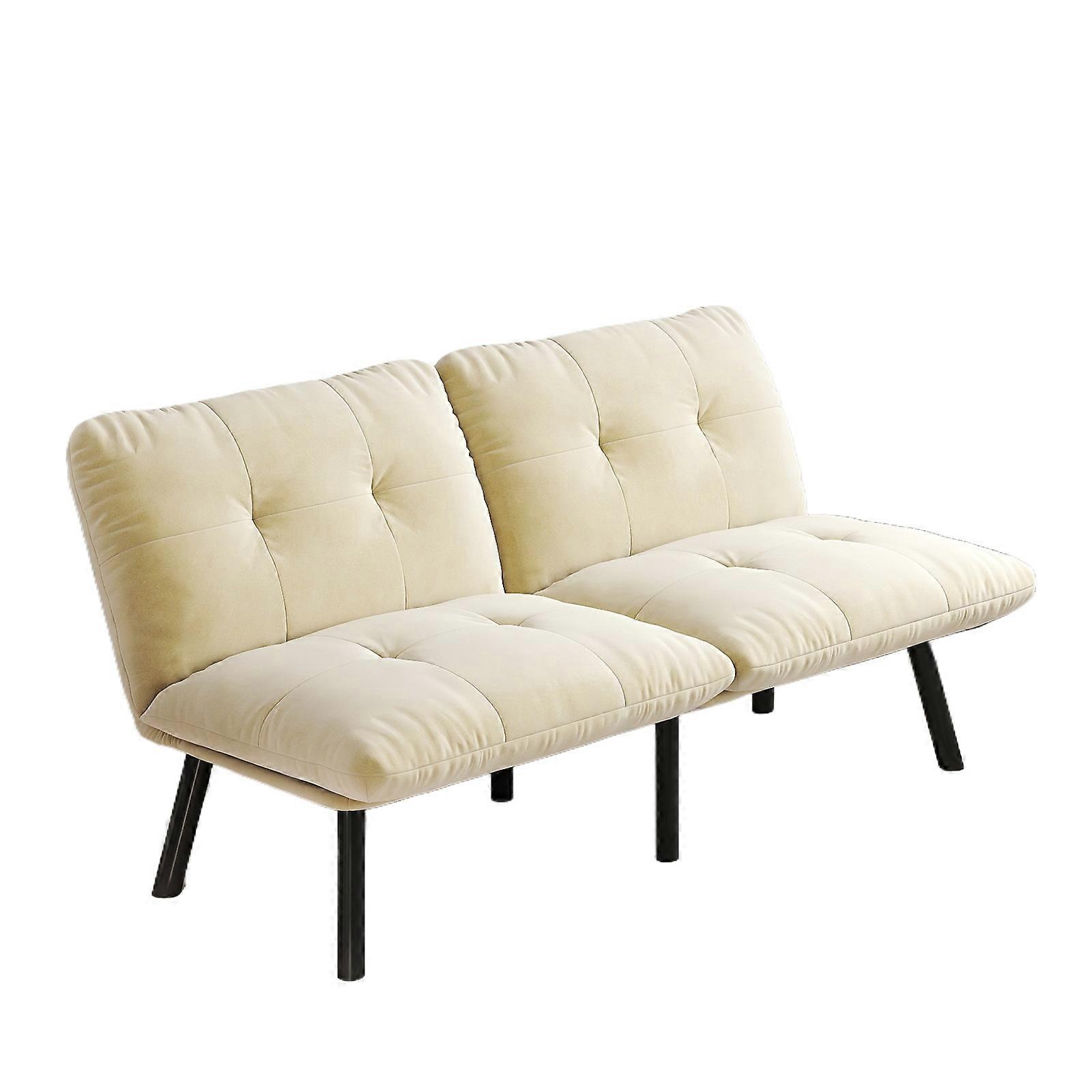 Cream Foldable Modern Sofa Bed 2 Seater Futon Space Saving Guest