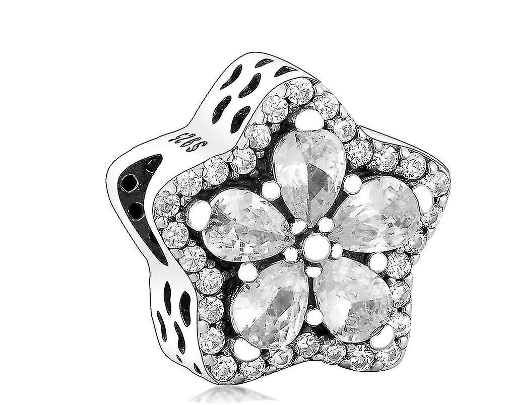 チャームペンダント925スターリングシルバースパークリングスノーフレークパヴェチャームブレスレットビーズシルバージュエリーレディースチャーム