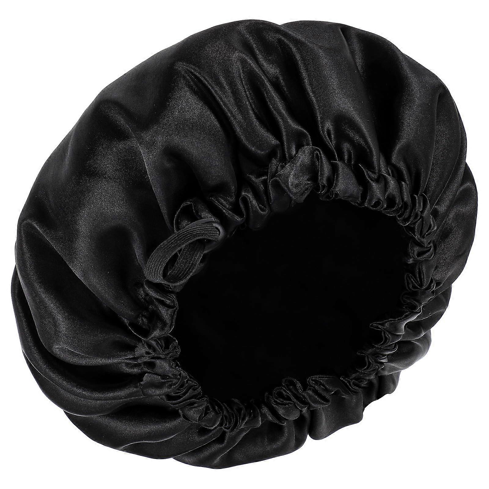 Elastic Adjustable Black Bath Cap Reusable Shower Cap Double Layer Hair Cap For Men And Women