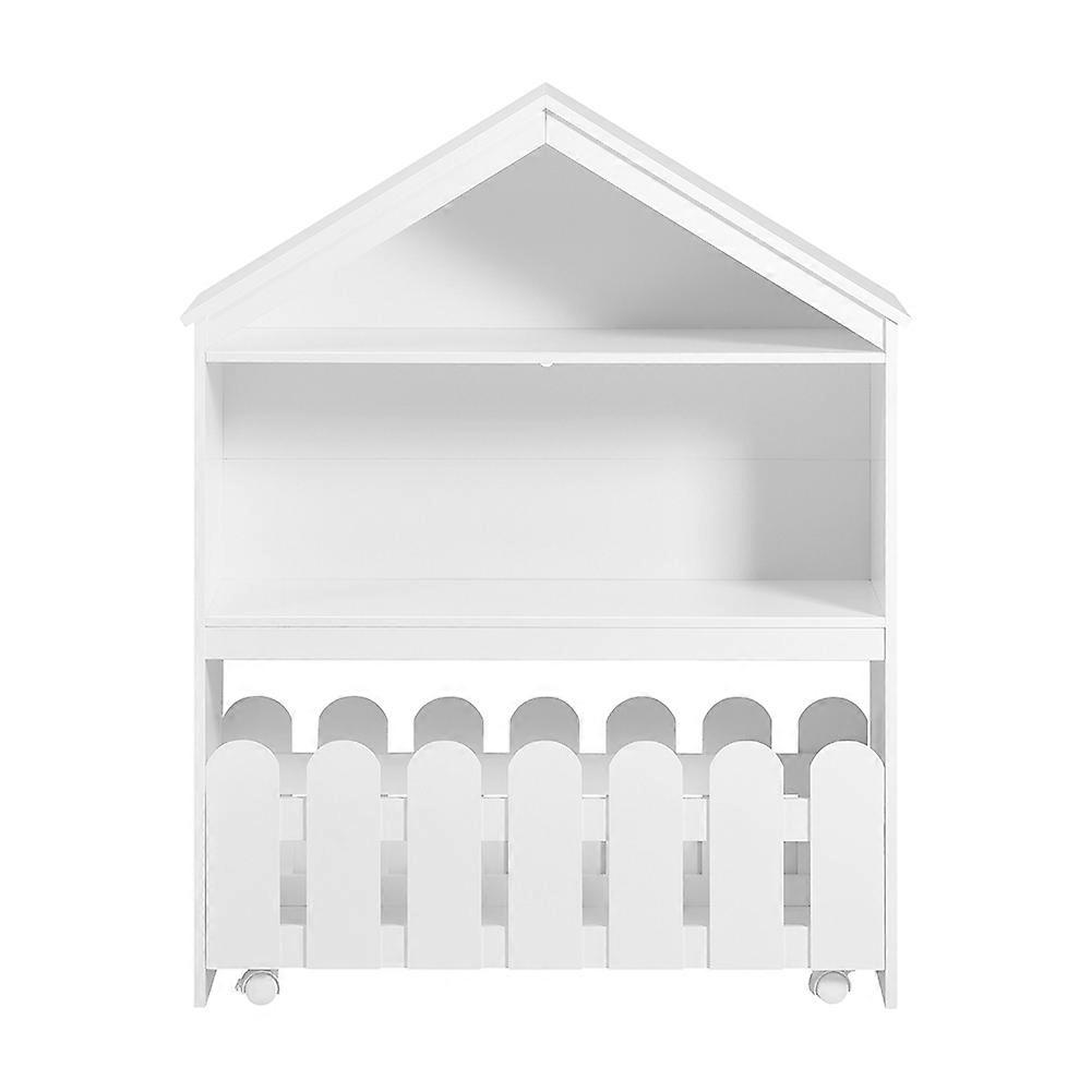 Σχέδιο σχήματος σπιτιού Παιδική βιβλιοθήκη 2 ραφιών Ράφι παιχνιδιών με κινητό μπαούλο αποθήκευσης, SoBuy KMB52-W