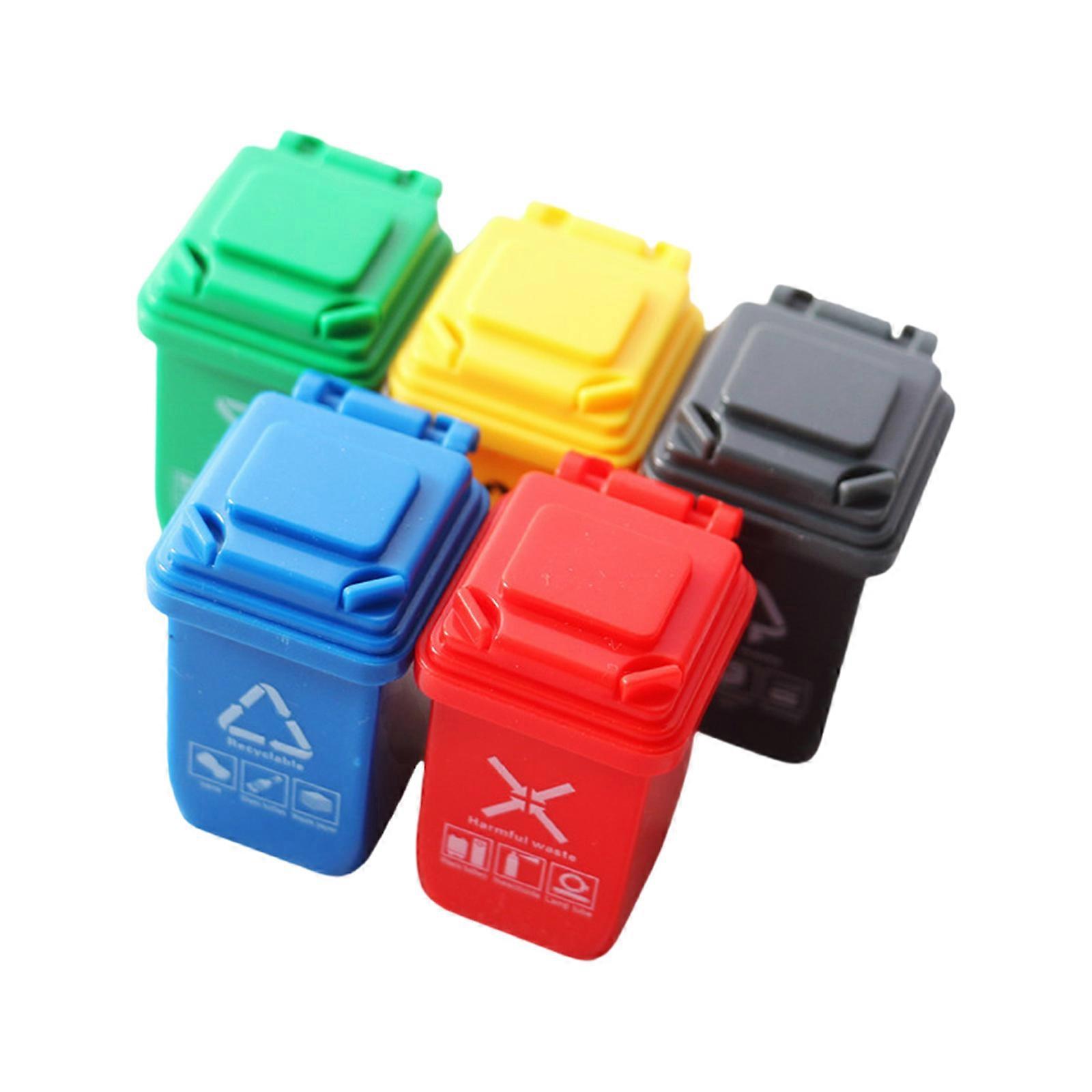 Tiny Plastic Wastebaskets for Model Home Decors 5pcs Mini Garbage Containers With Openable Cover Multicolor