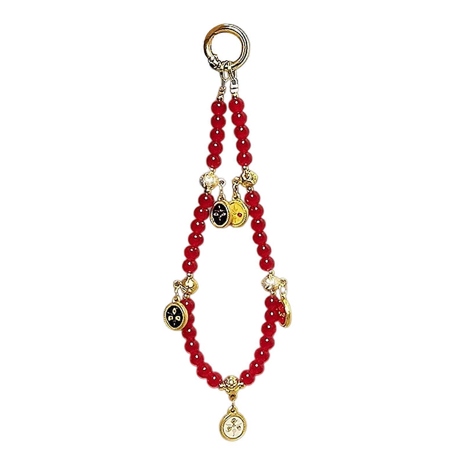 Portable Five Gods Beaded Phone Strap LAnyard For Everyday Use Secure Wrist Attachment For Students And Workers  red