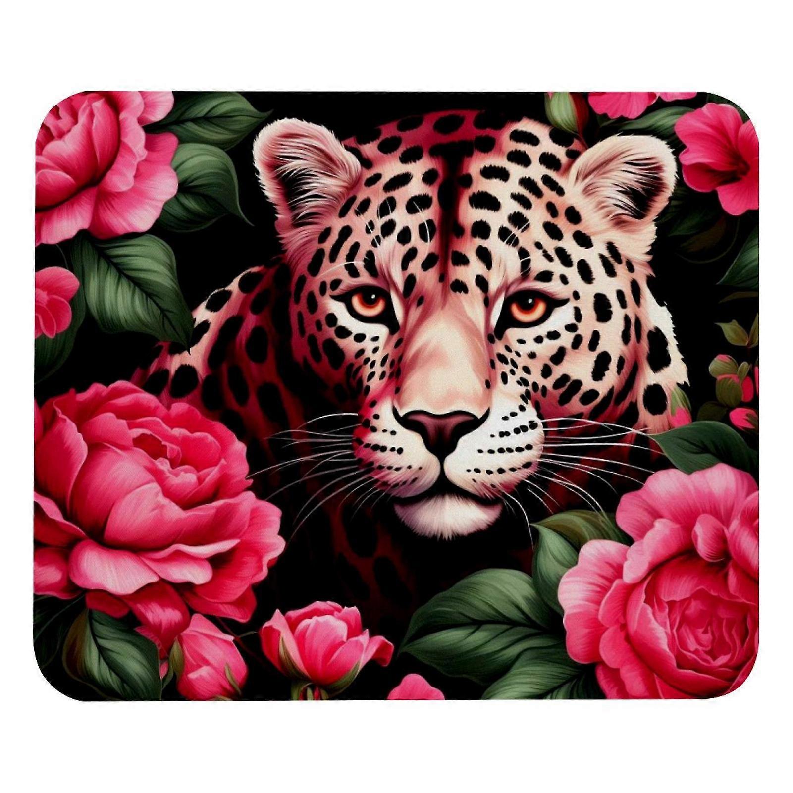 Mouse Pad with Rose Leopard Design, Compatible with All Mice, Anti-Slip Rubber Base, Smooth Gliding, Durable & Portable