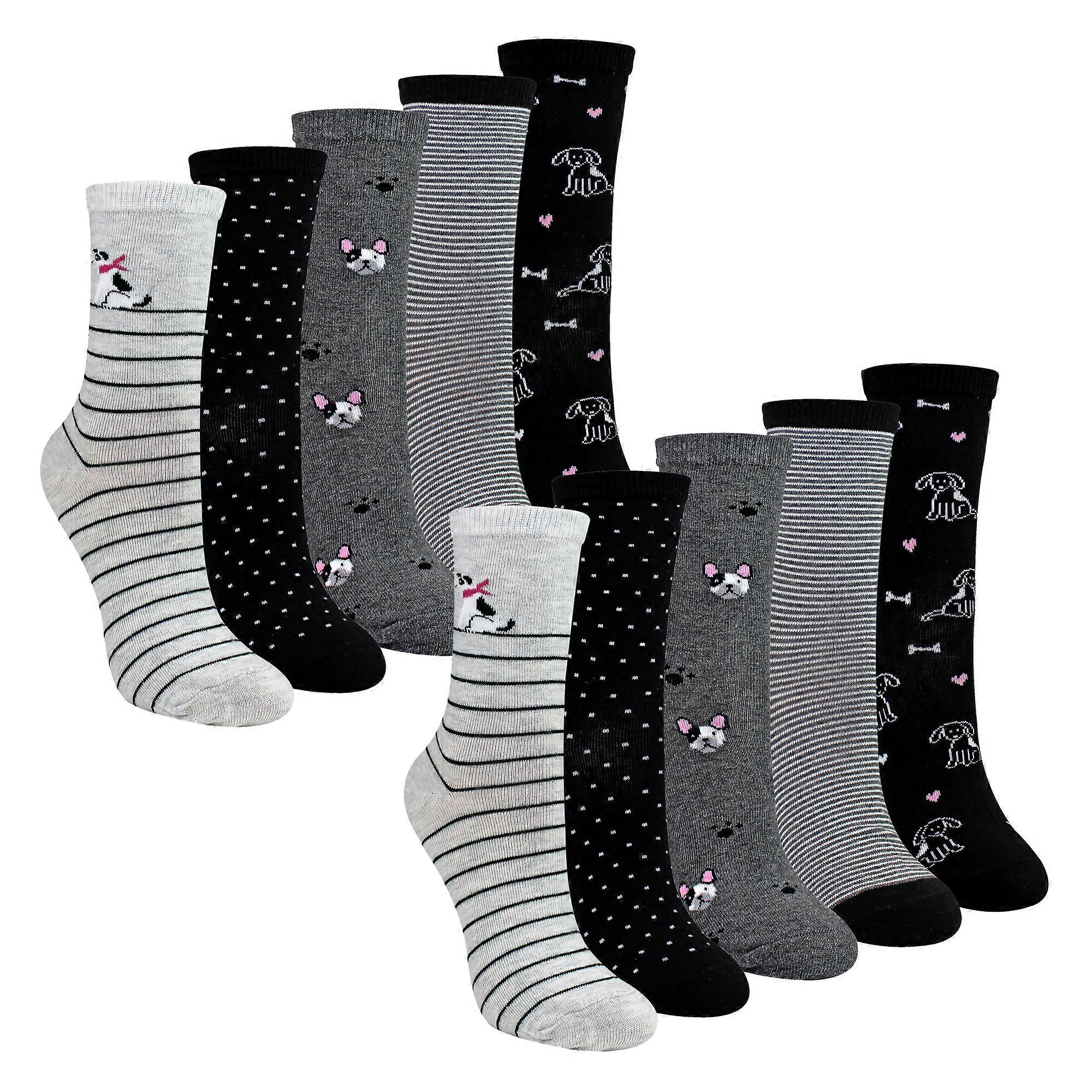 Sock Snob - 10 Pairs Ladies Dog Patterned Soft Cotton Socks