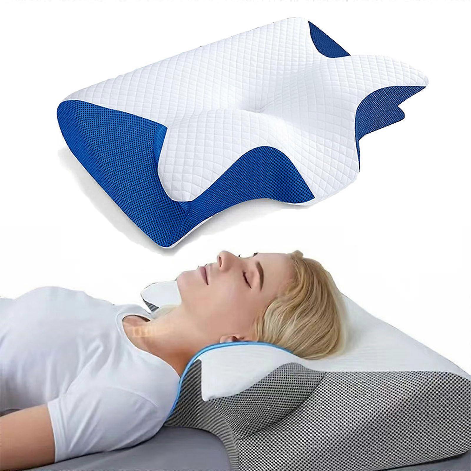Hospitality Pillow Cervical Memory Foam Ergonomic Neck Support Adjustable Cooling Contour For Side Back And Stomach Sleepers Blue