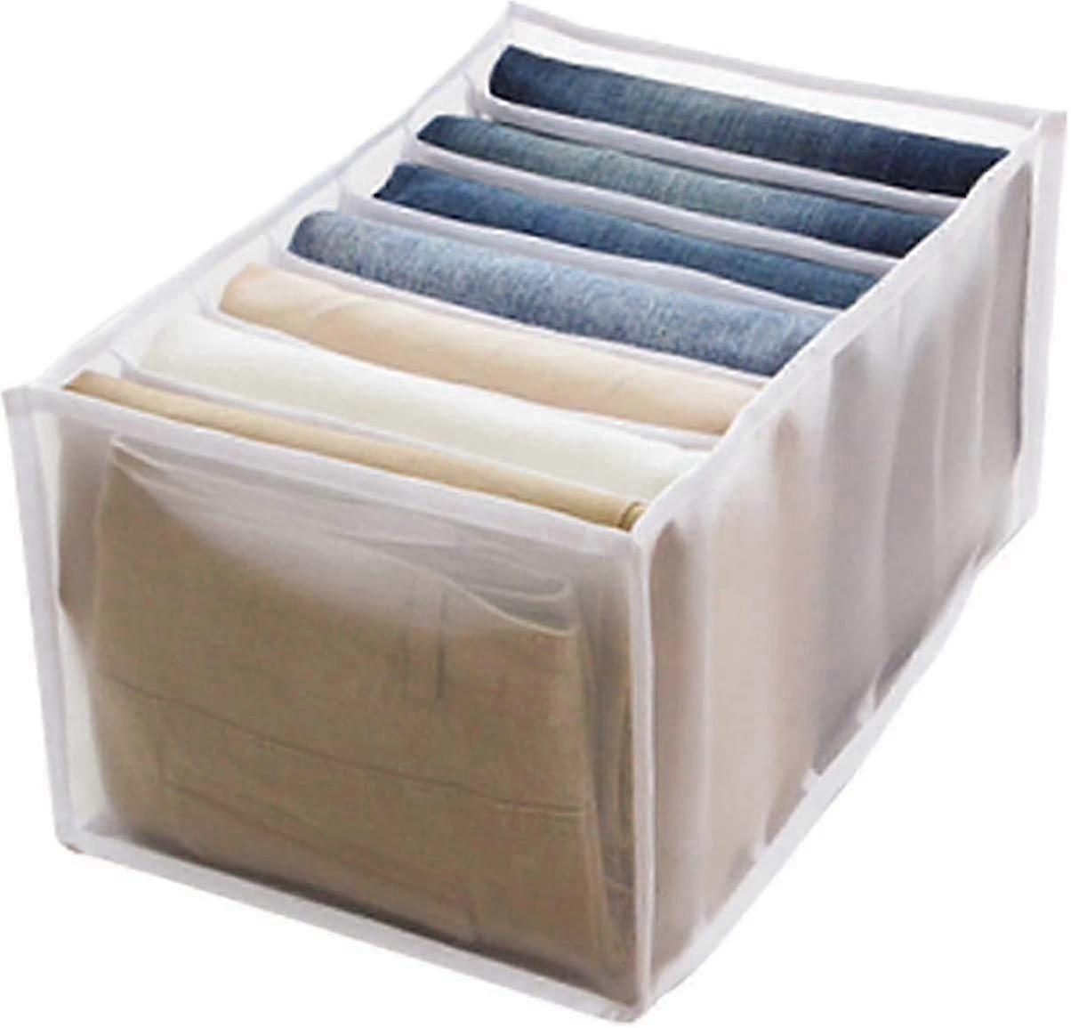 Drawer Storage Box with Compartments Jeans, Cabinet, Drawer, Mesh Partition, Jeans, White, 7 Compartments (2 Pcs)