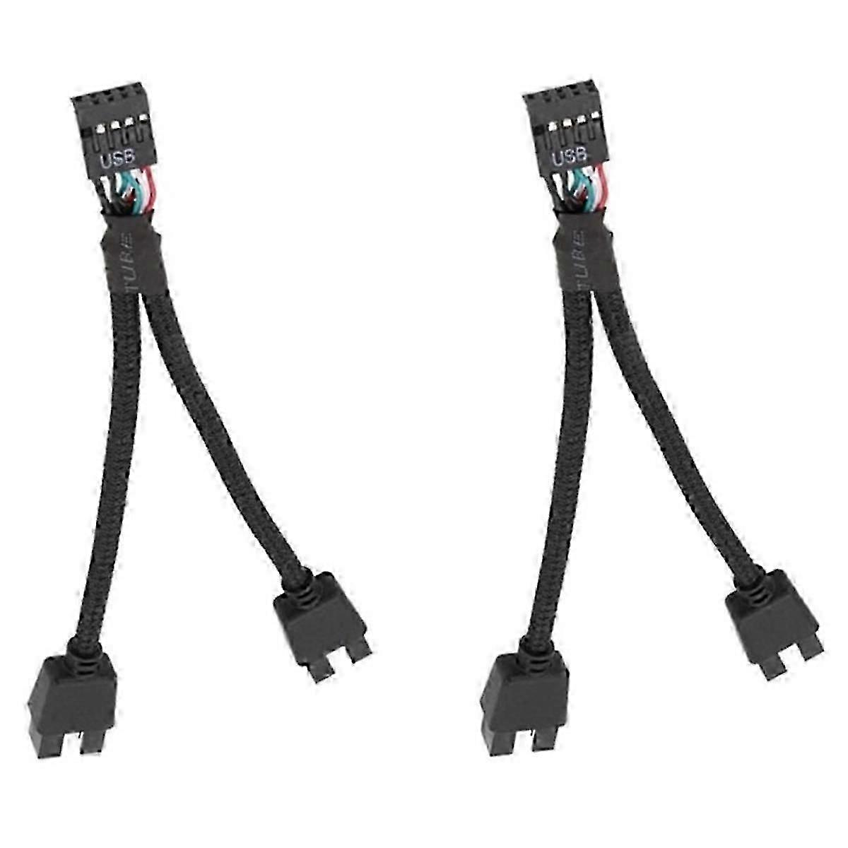 2Pcs Computer Motherboard USB 2.0 9 Pin to Dual 9 Pin Extension Cable Y Splitter Audio HD Extension hwySH