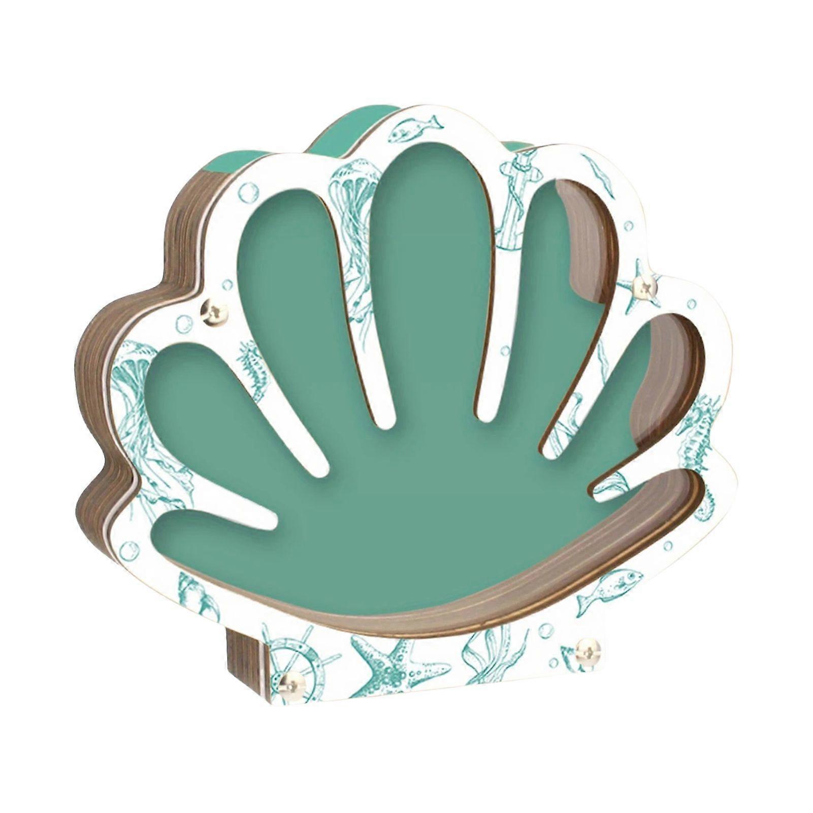 Wooden Shell Display Case Handcrafted Rustic Sea Shell Shadow Box Seashell Shaped Storage Display Box Home Office Desktop Decoration