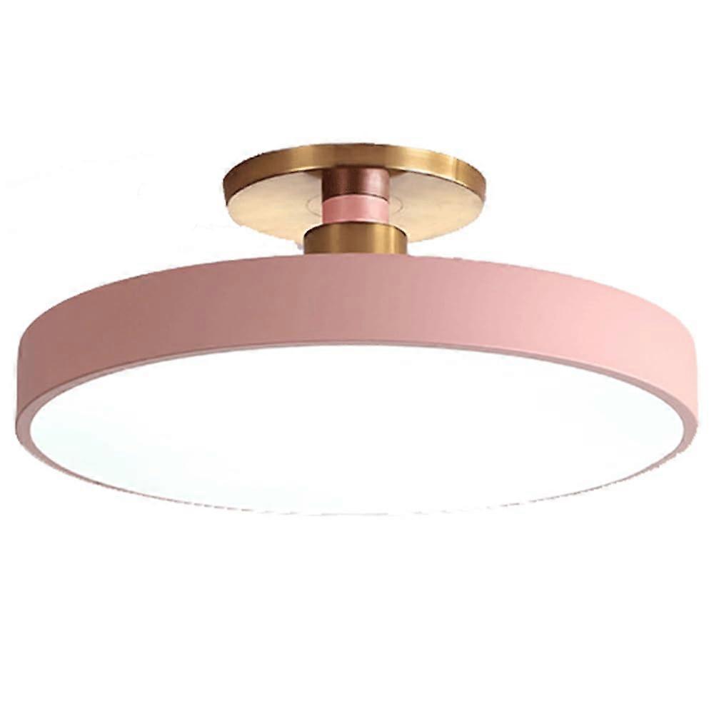 LED Ceiling Light Round 15.7Inch, SemiFlush Macaroon Style, Nordic Ironwork, Dimmable TriColor Pink Slim Panel