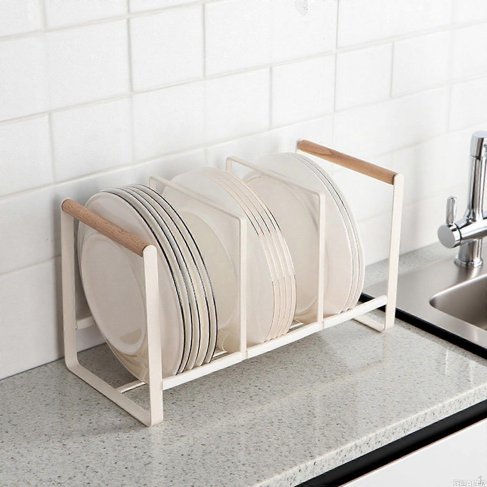 Dish Drying Rack Storage Wooden Handles Large Capacity Drainer Racks Plate