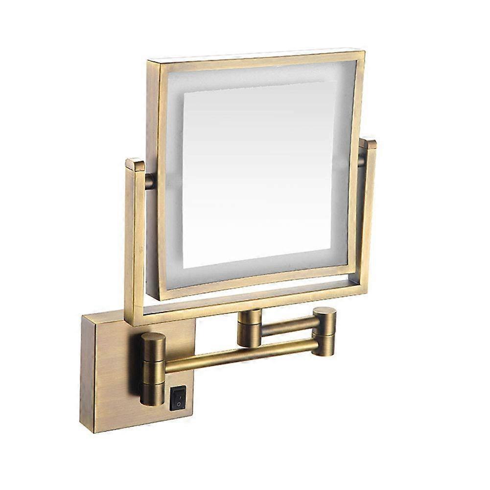 Lighted Wall Mount Makeup Mirror 8'x8' with 3X Magnification, Double Sided Swivel Vanity Mirror for Bathroom, Extendable Arm, Antique Color (Plug)