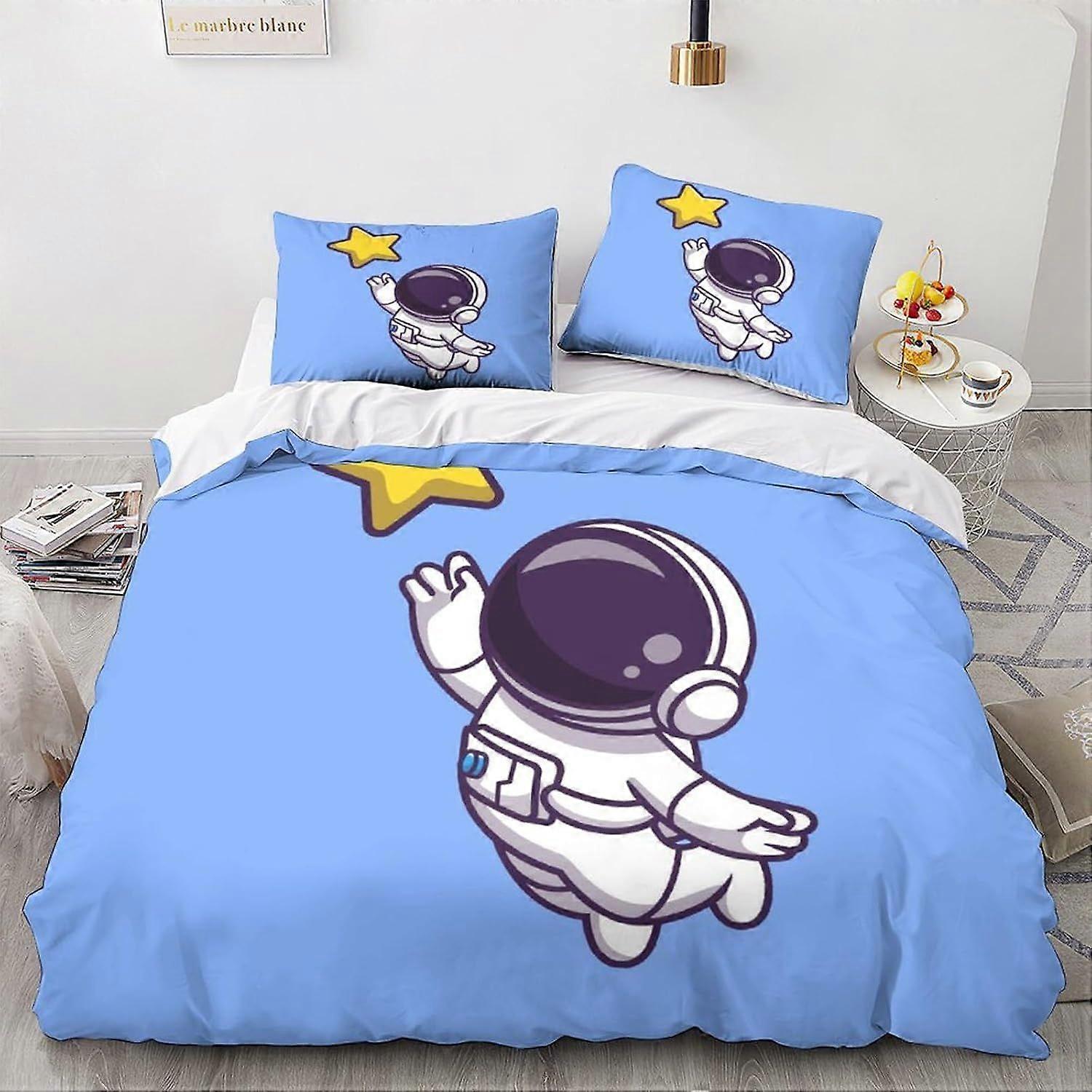 LikeEj astronautas 3D espaço edredom capa e fronhas, desenhos animados impresso acolchoado jogo de cama para quarto de cama - Super respirável hipoalergênico cama completa cov