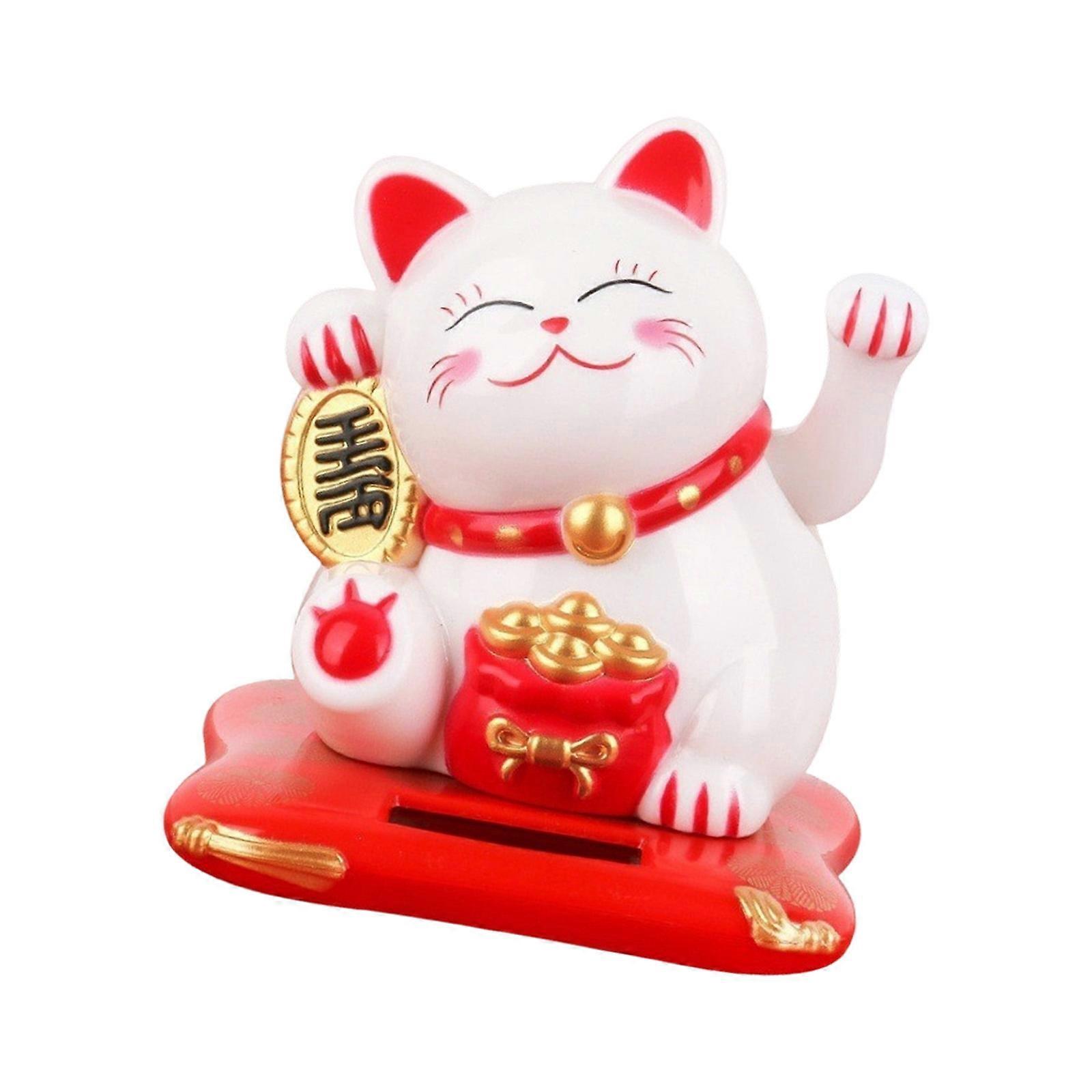 Sun Propelled Whirling Arm Maneki Neko Display Decoration Plastic Produced Charm For Car Window Display  White