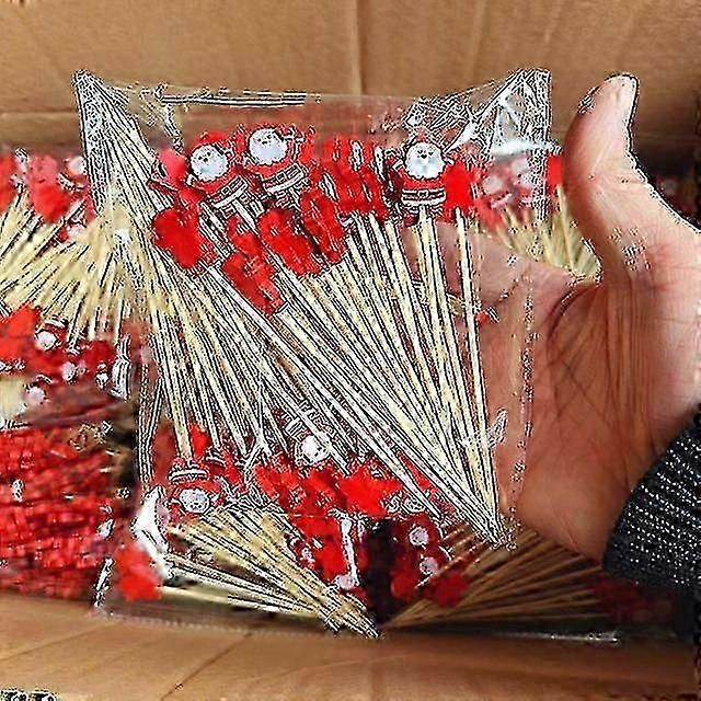 50 adet/takım Noel Meyve Çubukları Tek Kullanımlık Bambu Çubukları Kar Tanesi Noel Ağacı Elk Noel Baba S